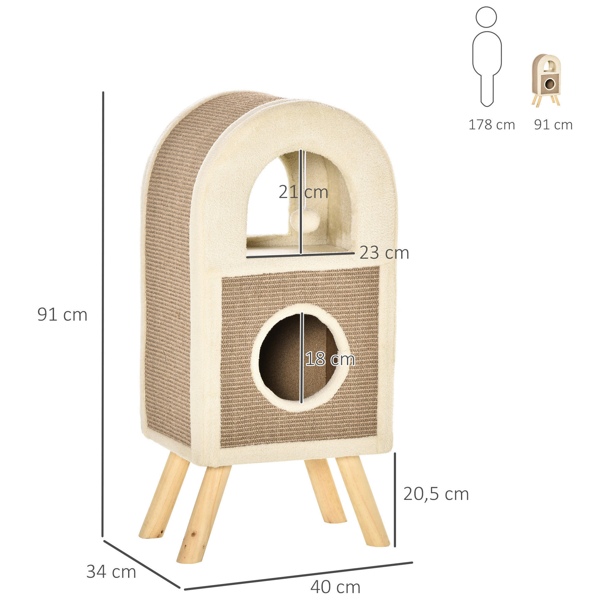 PawHut Kratzbaum braun Spanplatte B/H/L: ca. 34x40x91 cm Kratzbaum - braun (91,00/34,00/40,00cm) - PawHut