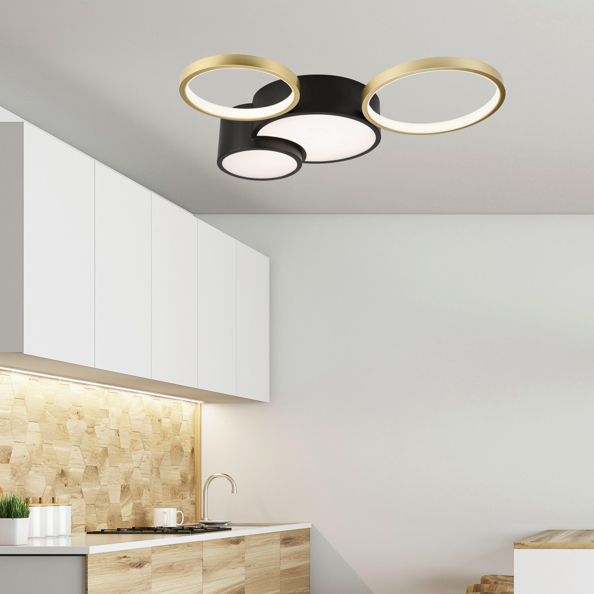 Lamkur LED-Deckenleuchte ALIZEE 50980 schwarz gold PVC Stahl H/L: ca. 9,5x60 cm 3 Brennstellen Alizee - gold/schwarz (60,00cm) - Lamkur