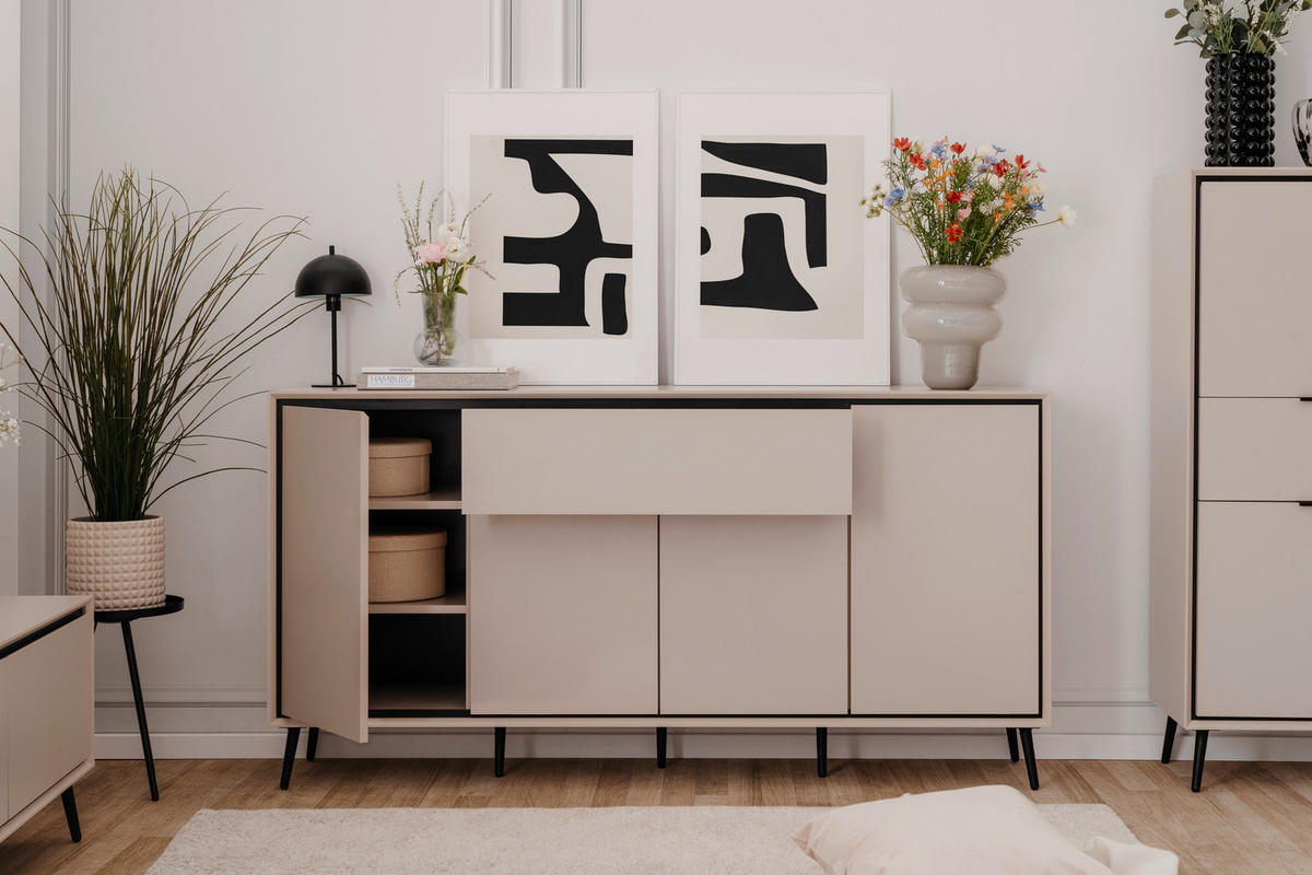 Sideboard Arona sand schwarz B/H/T: ca. 175x90x38 cm Arona - sand/schwarz (175,00/90,00/38,00cm)