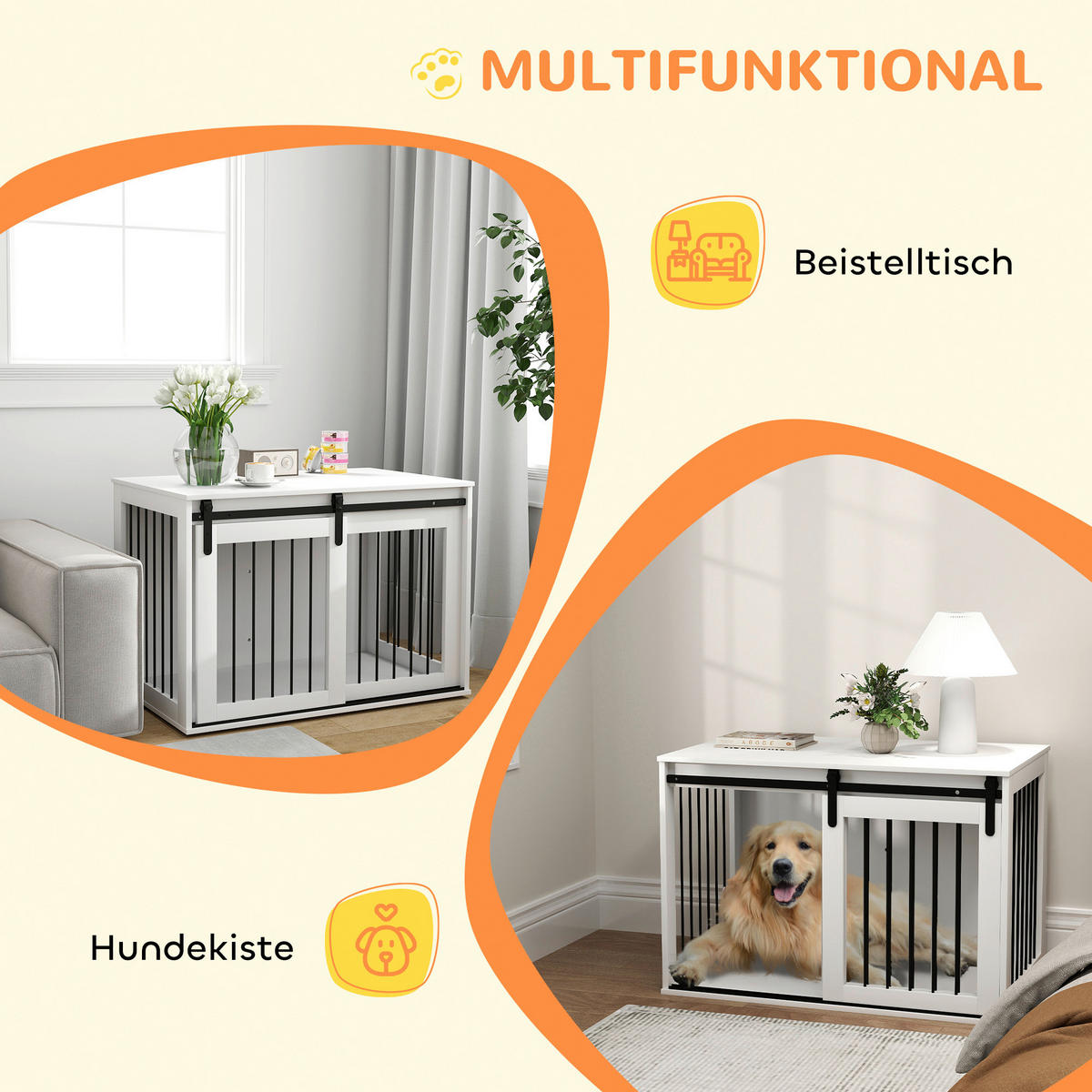 PawHut Hundekäfig weiß Stahl B/H/L: ca. 58x61x98 cm Hundekäfig - weiß (98,00/58,00/61,00cm) - PawHut