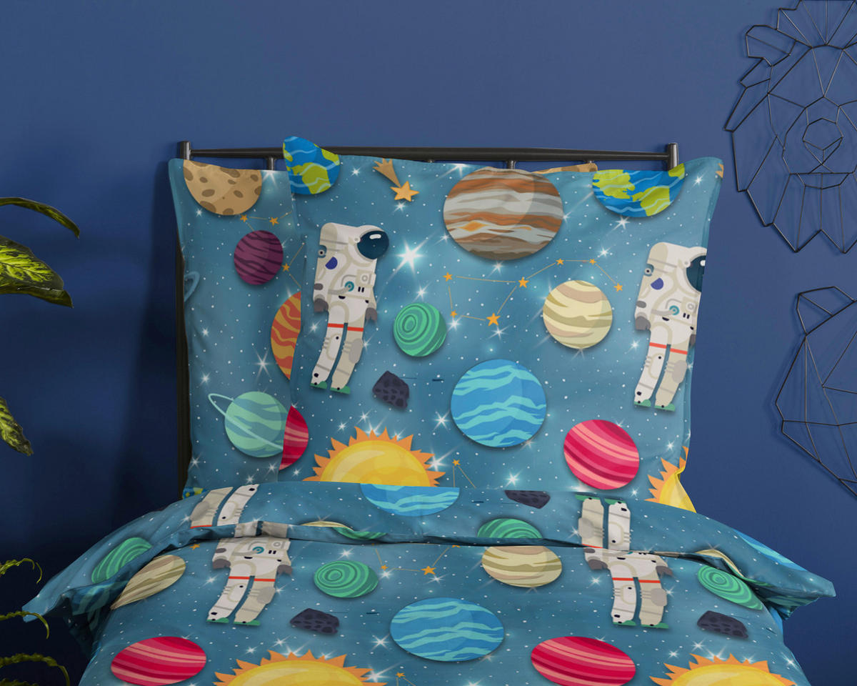 Baumwoll Bettwäsche Spaceworld Flanell Spaceworld - blau (135,00/200,00cm) - Good Morning