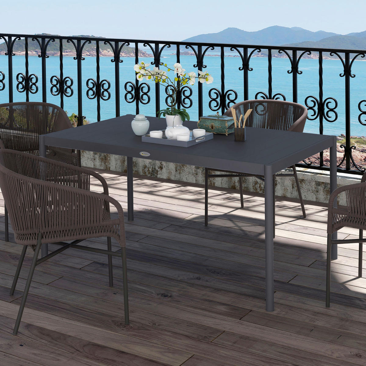 Outsunny Gartentisch dunkelgrau Aluminium B/H/L: ca. 90x74x145 cm Gartentisch - dunkelgrau (145,00/90,00/74,00cm) - Outsunny