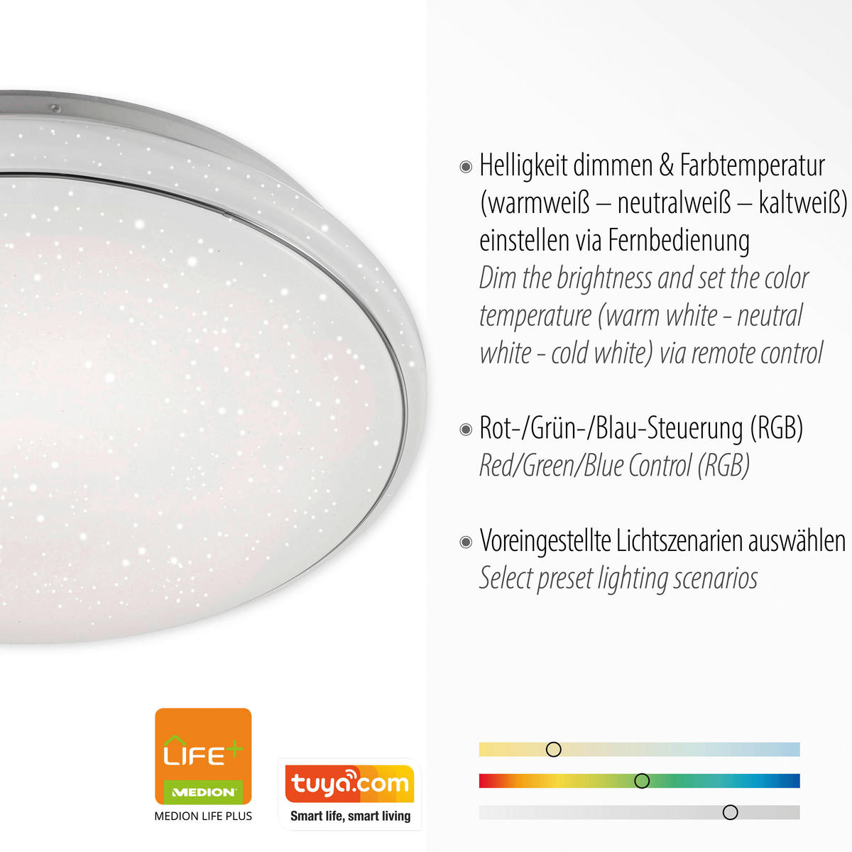 Just Light Smarte LED-Deckenleuchte JUPI 14743-16 weiß Kunststoff H/D: ca. 11x44 cm 1 Brennstellen LOLAsmart-JUPI - weiß (44,00/11,00cm) - Just Light