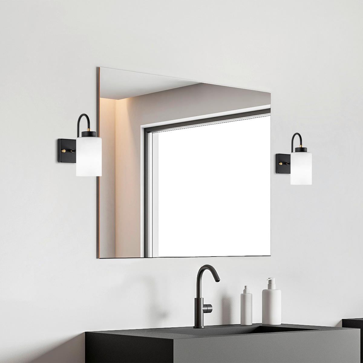 Opviq Wandleuchte schwarz weiß Metall Glas B/H/L: ca. 23x24x10 cm E27 1 Brennstellen Duzsuz - weiß/schwarz (10,00/23,00/24,00cm) - Opviq