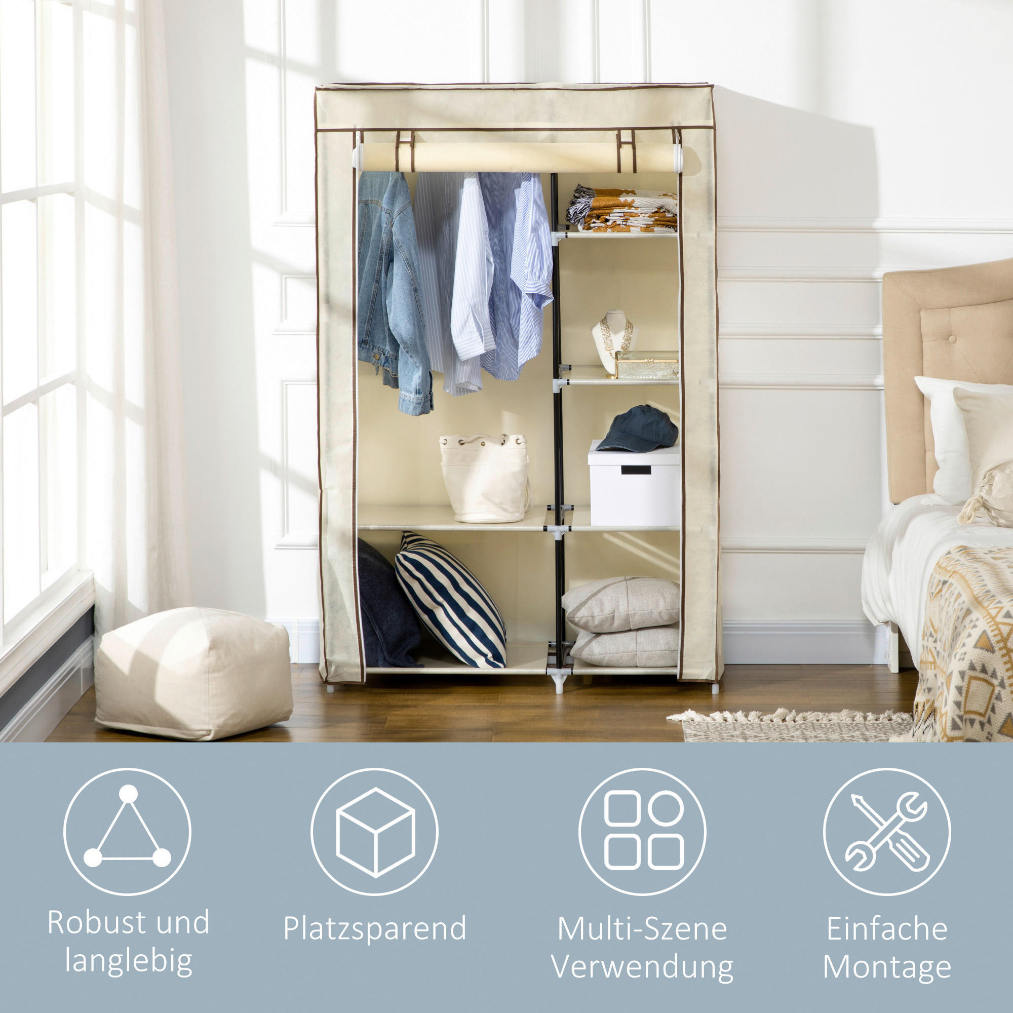 HOMCOM Kleiderschrank cremeweiß Polypropylen B/H/L: ca. 43x103x162,5 cm Stoffschrank - cremeweiß (162,50/43,00/103,00cm) - HOMCOM