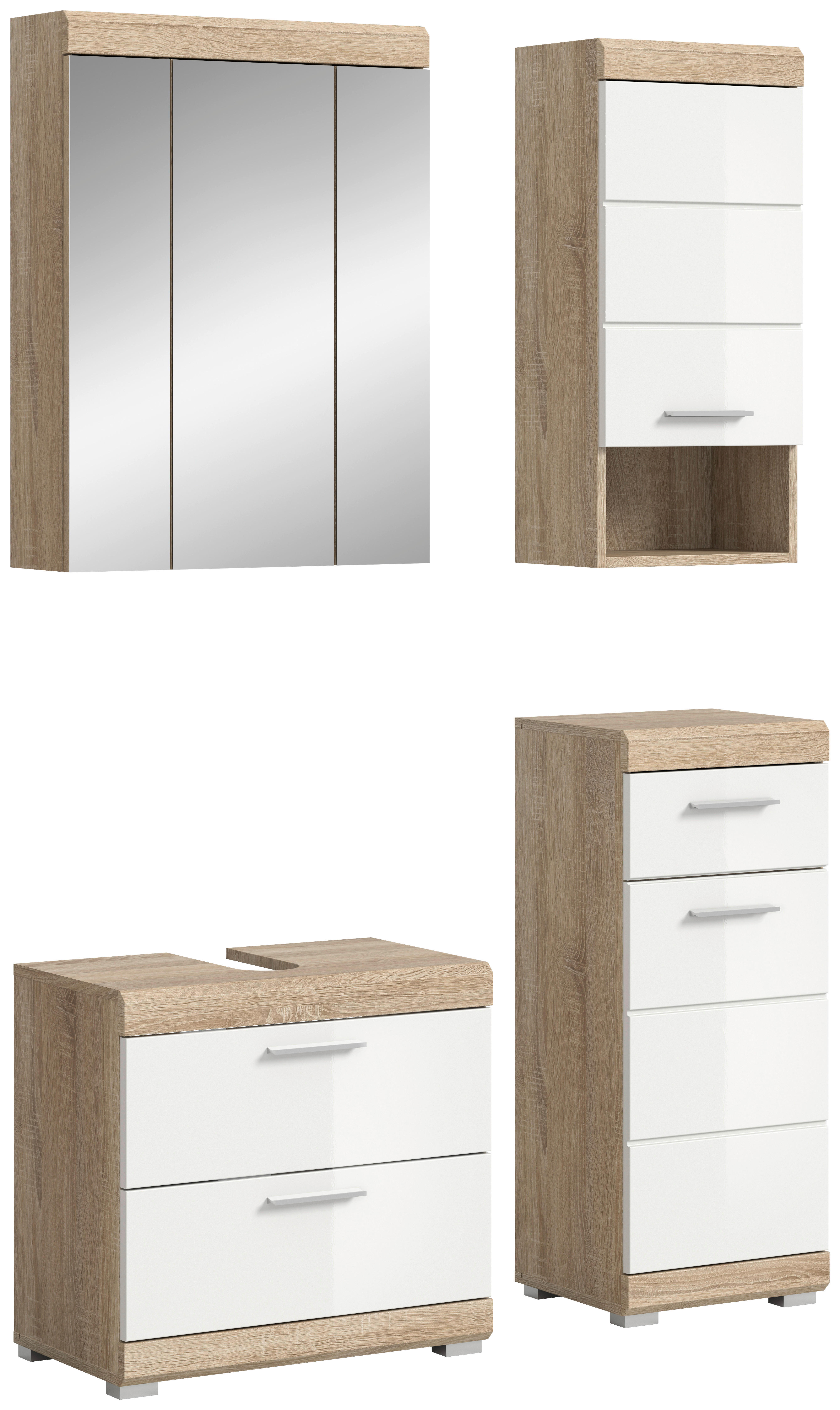 Badezimmer-Set Lambada Eiche Sonoma Nachbildung weiß Hochglanz B/H/T: ca. 112x191x37 cm Lambada - Eiche/weiß (112,00/191,00/37,00cm) - xonox.home