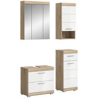 Badezimmer-Set Lambada Eiche Sonoma Nachbildung weiß Hochglanz B/H/T: ca. 112x191x37 cm Lambada - Eiche/weiß (112,00/191,00/37,00cm) - xonox.home