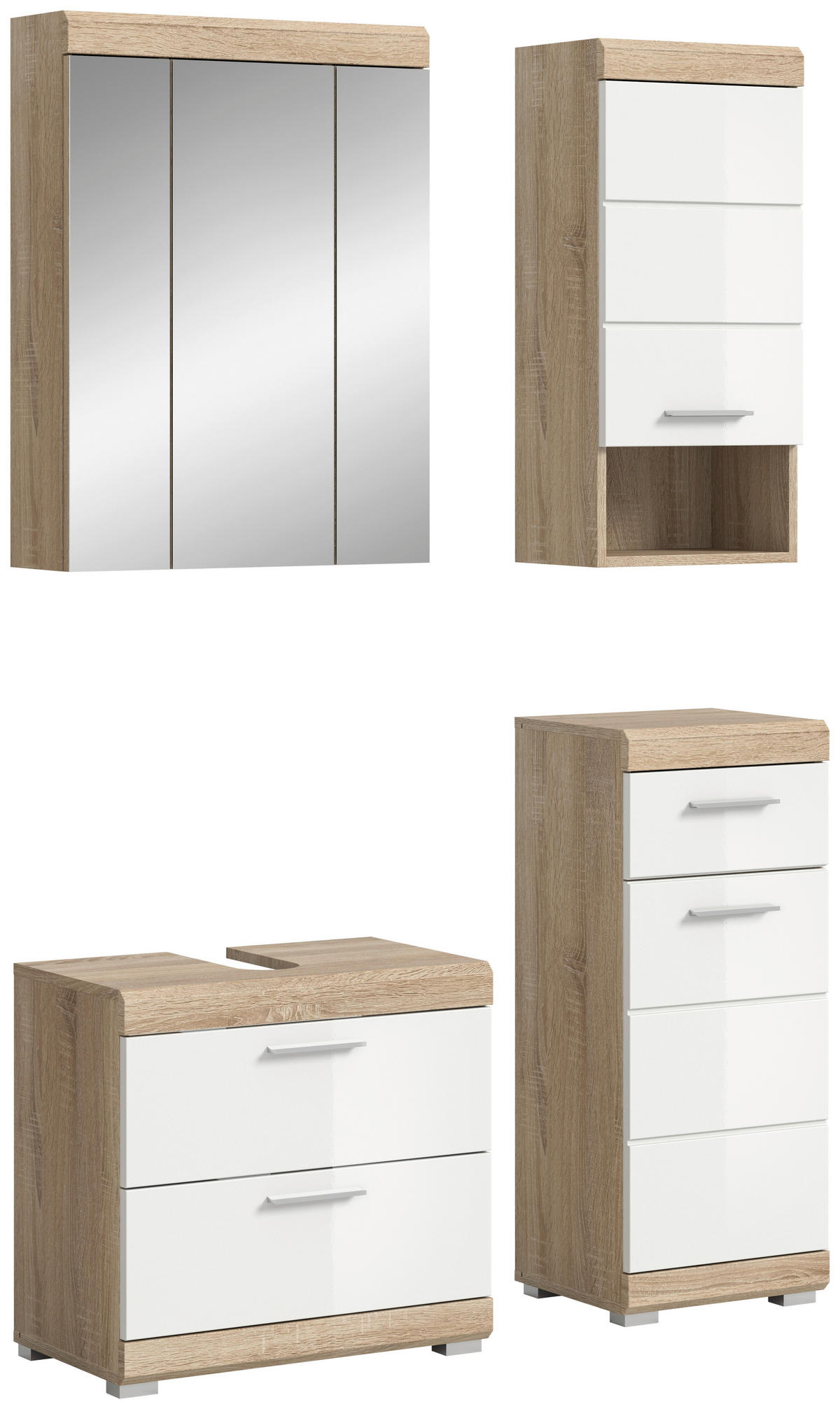 Badezimmer-Set Lambada Eiche Sonoma Nachbildung weiß Hochglanz B/H/T: ca. 112x191x37 cm Lambada - Eiche/weiß (112,00/191,00/37,00cm) - xonox.home