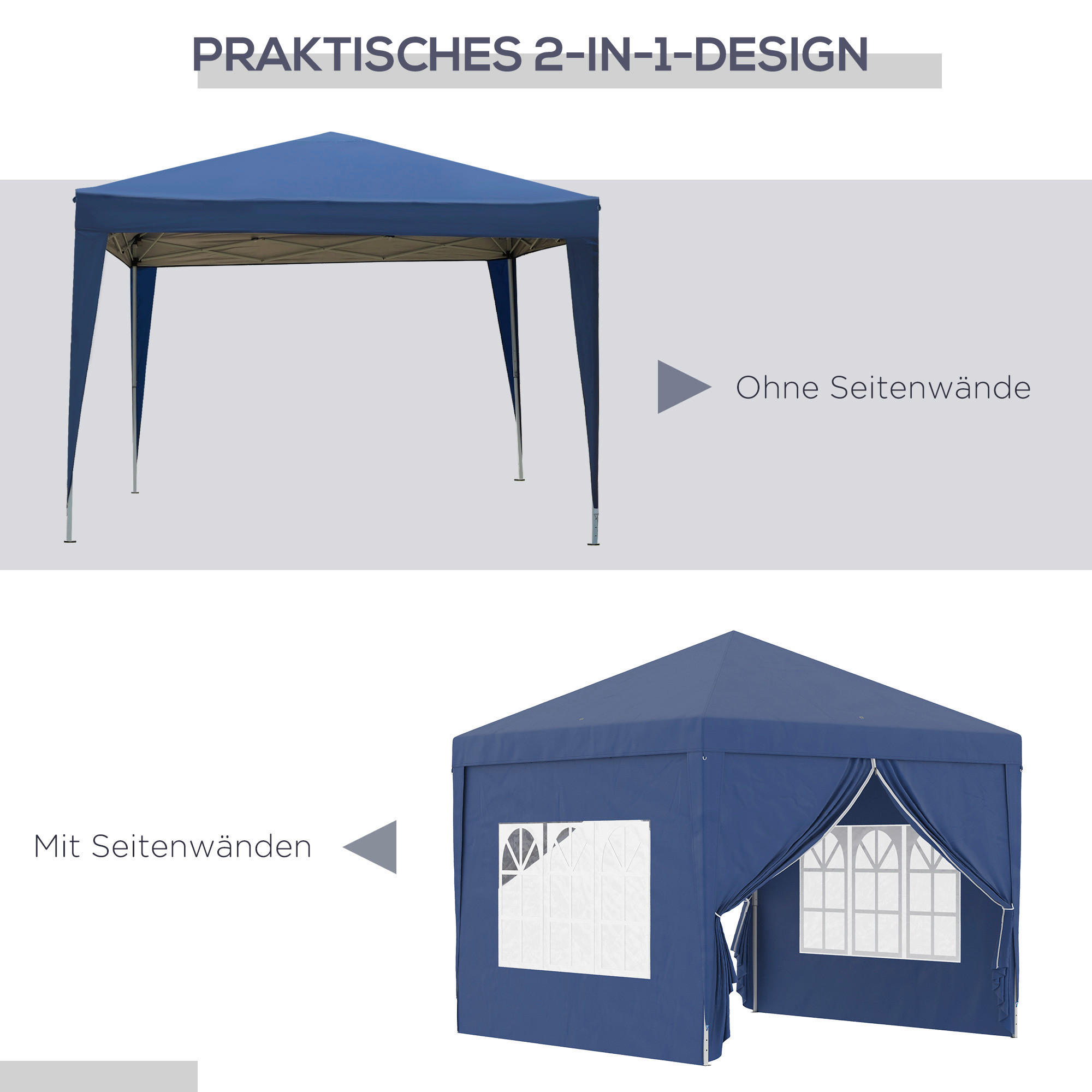 Outsunny Pavillon blau Polyester B/H/L: ca. 2,95x2,95x2,58 cm Faltpavillon - blau (2,58/2,95/2,95cm) - Outsunny
