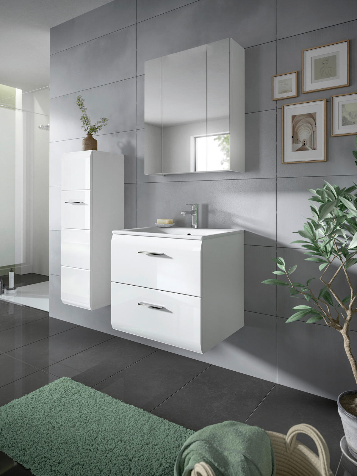 Badezimmer-Set Ice weiß weiß Hochglanz B/H/T: ca. 60x185x46 cm Ice - weiß (60,00/185,00/46,00cm) - xonox.home