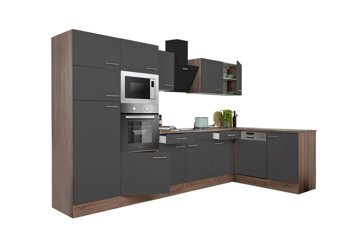 Respekta Winkelküche KBL340EYGMISGKE grau B/H/T: ca. 340x205x172 cm KBL340EYGMISGKE - Eiche/grau (340,00/205,00/172,00cm) - Respekta
