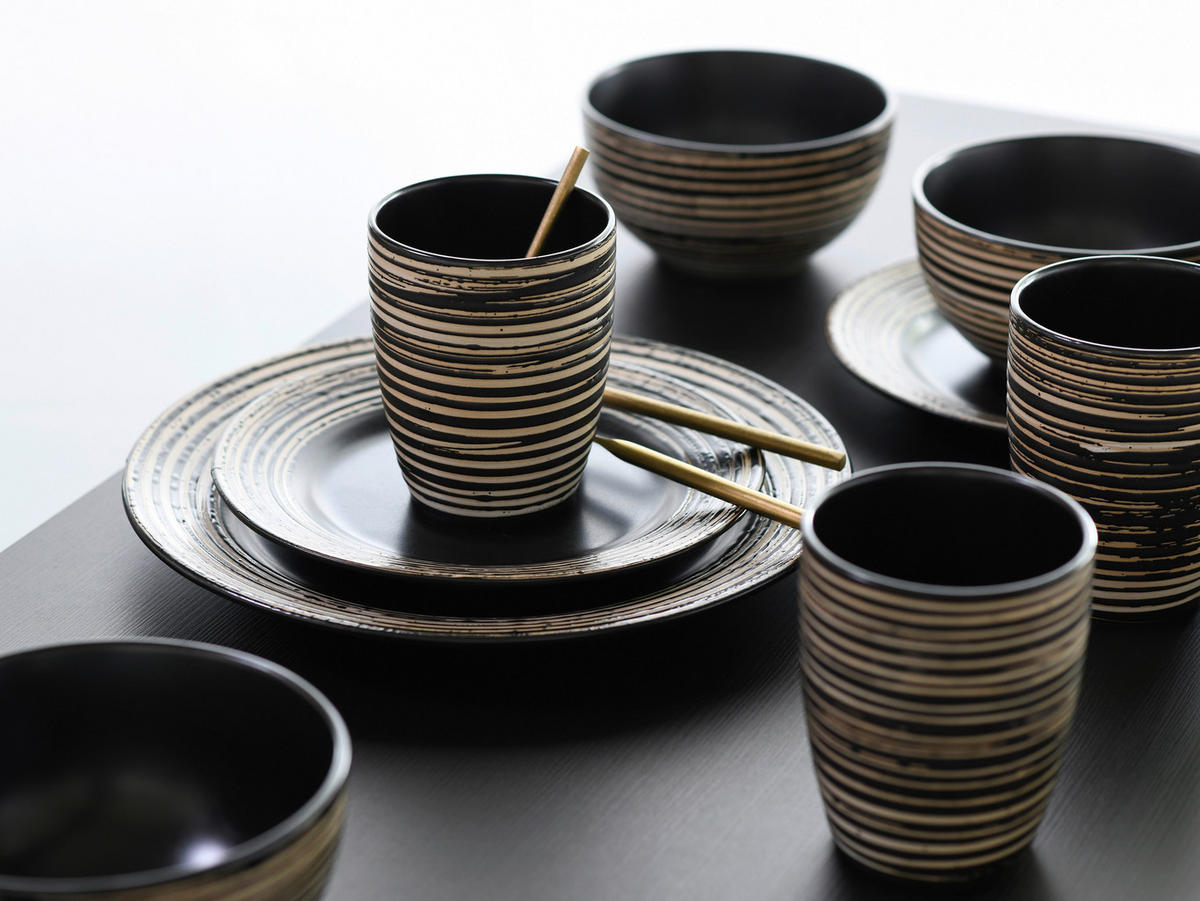 CreaTable Kombiservice La Gomera Negra schwarz Keramik 16 tlg. La Gomera Negra - weiß/schwarz - CreaTable