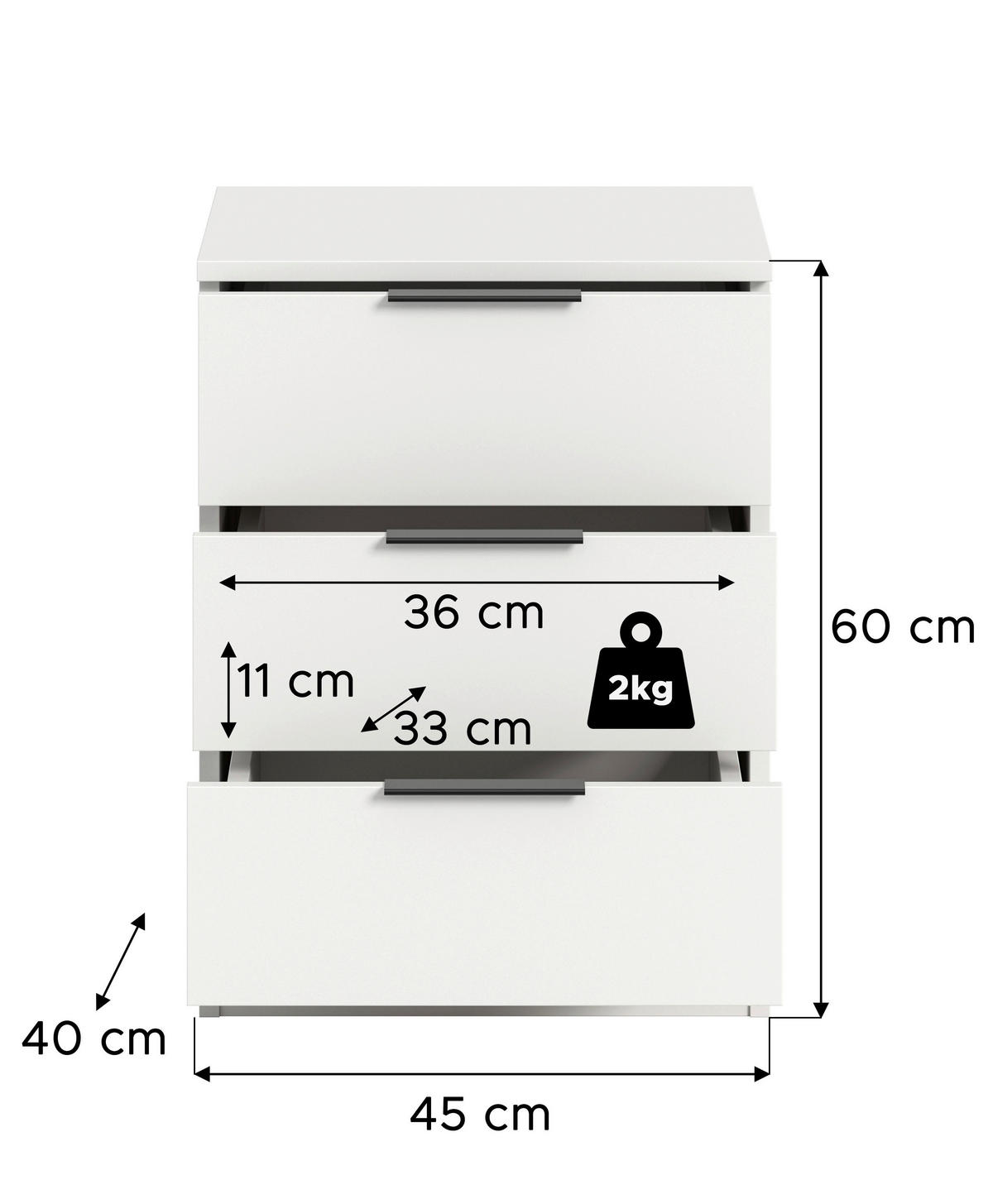 Nachtkonsole KOPENHAGEN weiß B/H/T: ca. 45x60x40 cm KOPENHAGEN - weiß (45,00/60,00/40,00cm) - xonox.home