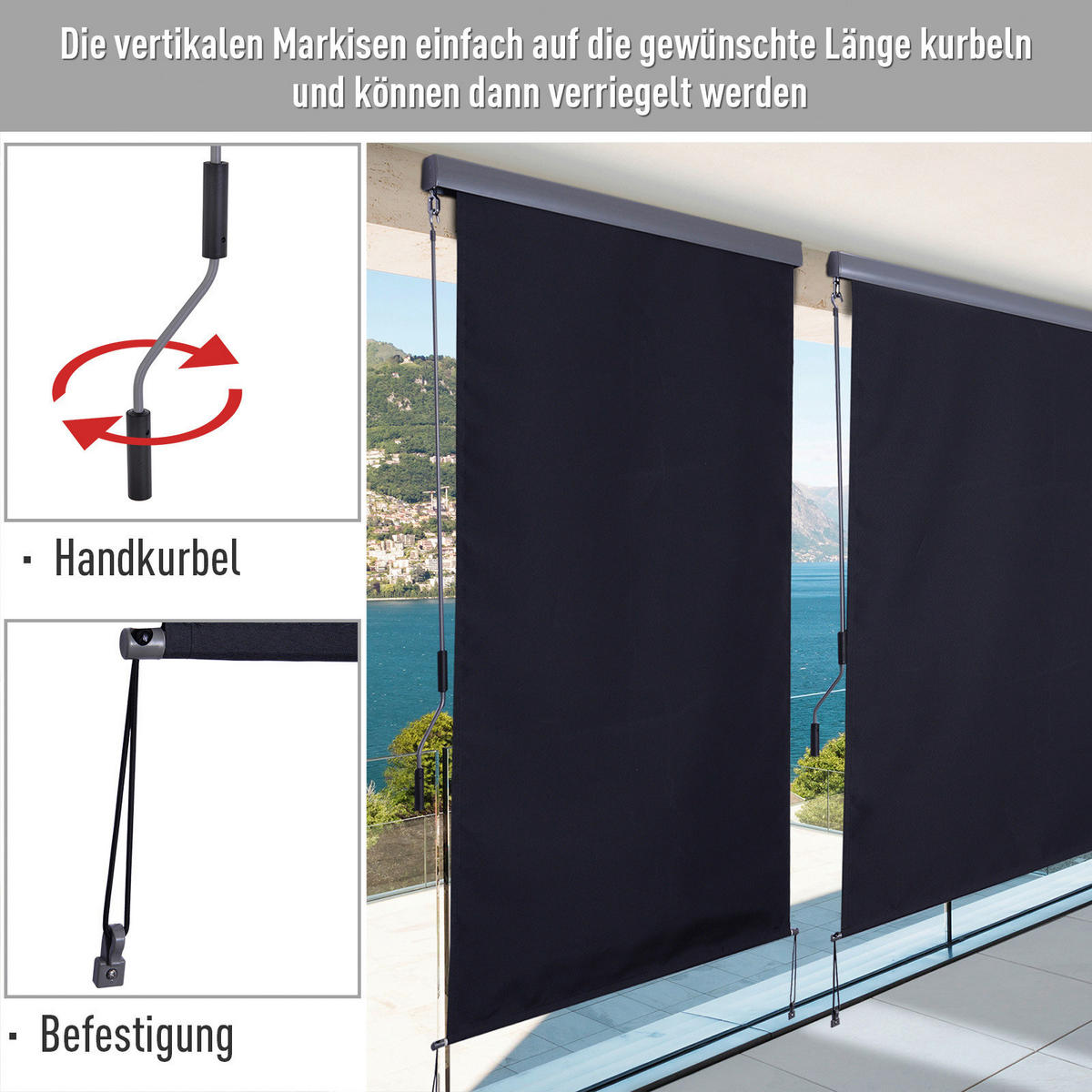 Senkrechtmarkise mit Handkurbel dunkelgrau H/L: ca. 200x140 cm Senkrechtmarkise_mit_Handkurbel - dunkelgrau (140,00cm) - Outsunny
