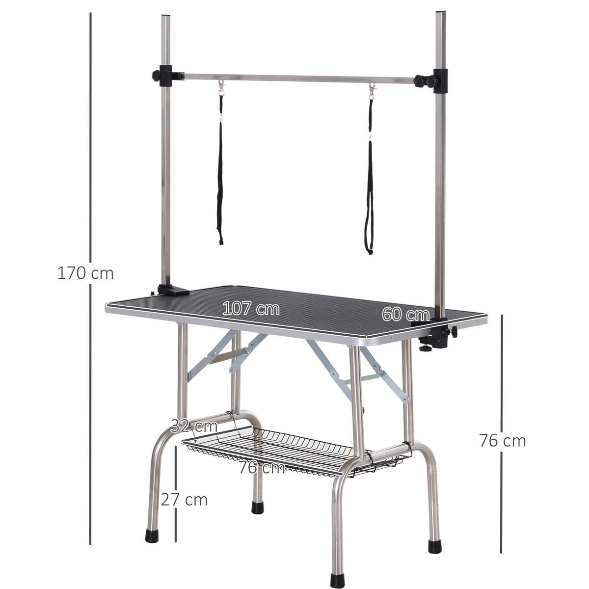 PawHut Hundetrimmtisch schwarz Gummi B/H/L: ca. 60x170x107 cm Hundetrimmtisch - schwarz (107,00/60,00/170,00cm) - PawHut