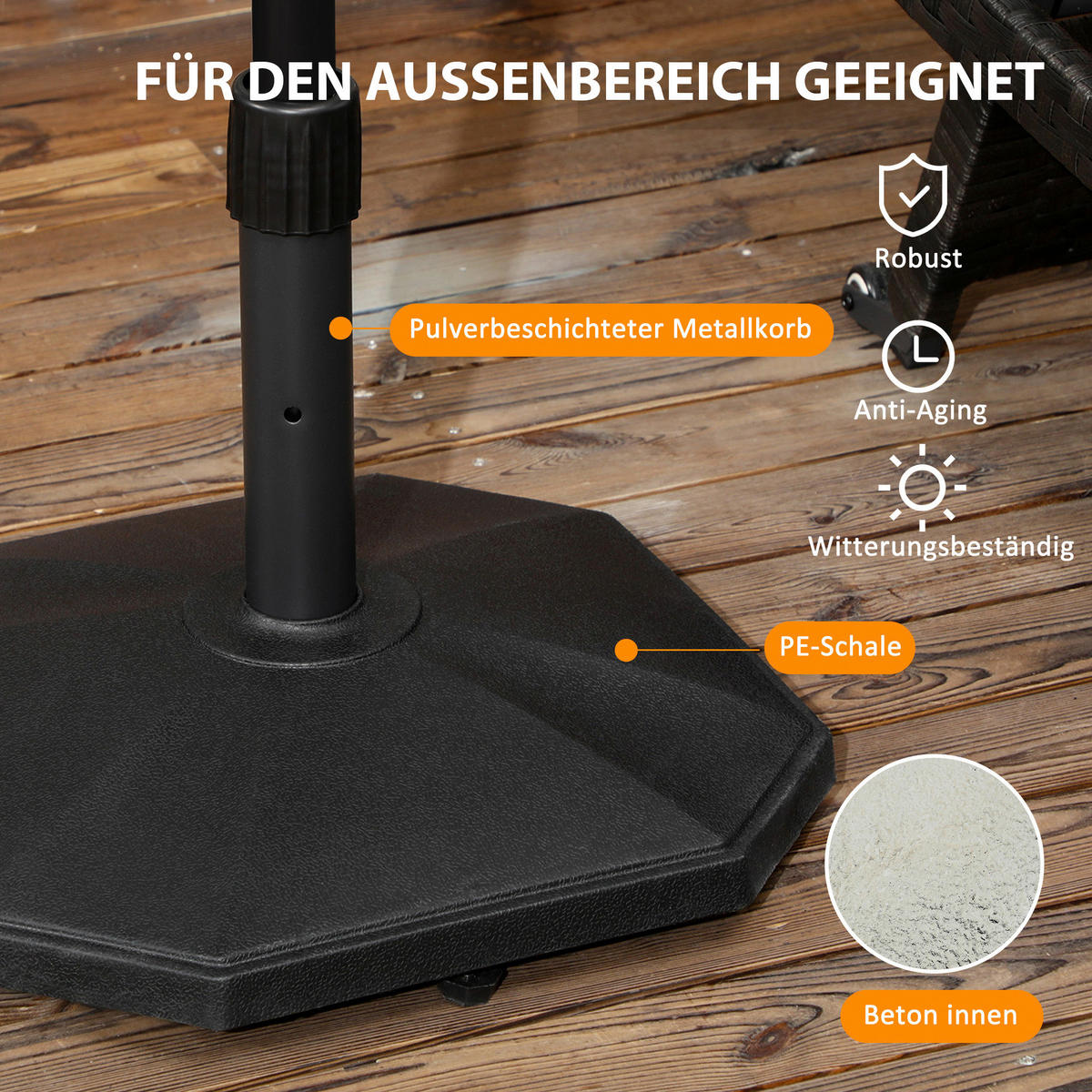Outsunny Sonnenschirmständer schwarz Polyethylen B/H/L: ca. 46x39x46 cm Sonnenschirmständer - schwarz (46,00/46,00/39,00cm) - Outsunny