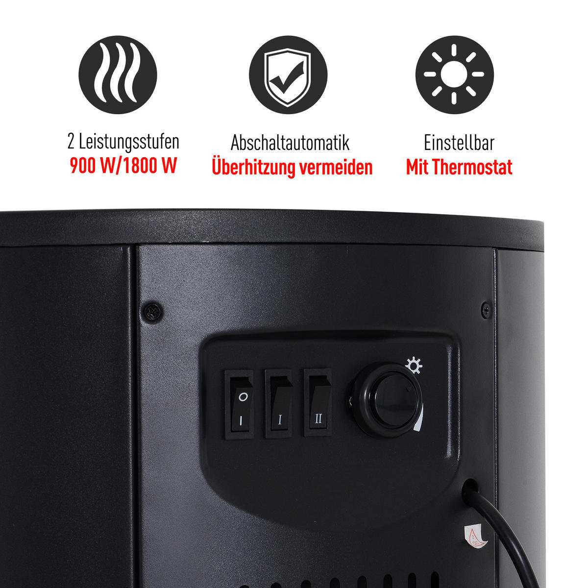 HOMCOM Elektrischer-Kamin 820-087 schwarz Eisen Kunststoff Glas B/H/T: ca. 41x64,5x41 cm ca. 1800 W Elektrokamin 820-087 - schwarz (41,00/64,50/41,00cm) - HOMCOM