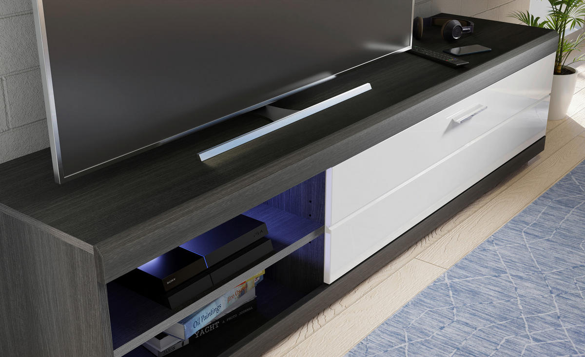 Wohnwand Scout Rauchsilber Nachbildung weiß Hochglanz B/H/T: ca. 265x185x40 cm Scout - weiß (265,00/185,00/40,00cm)