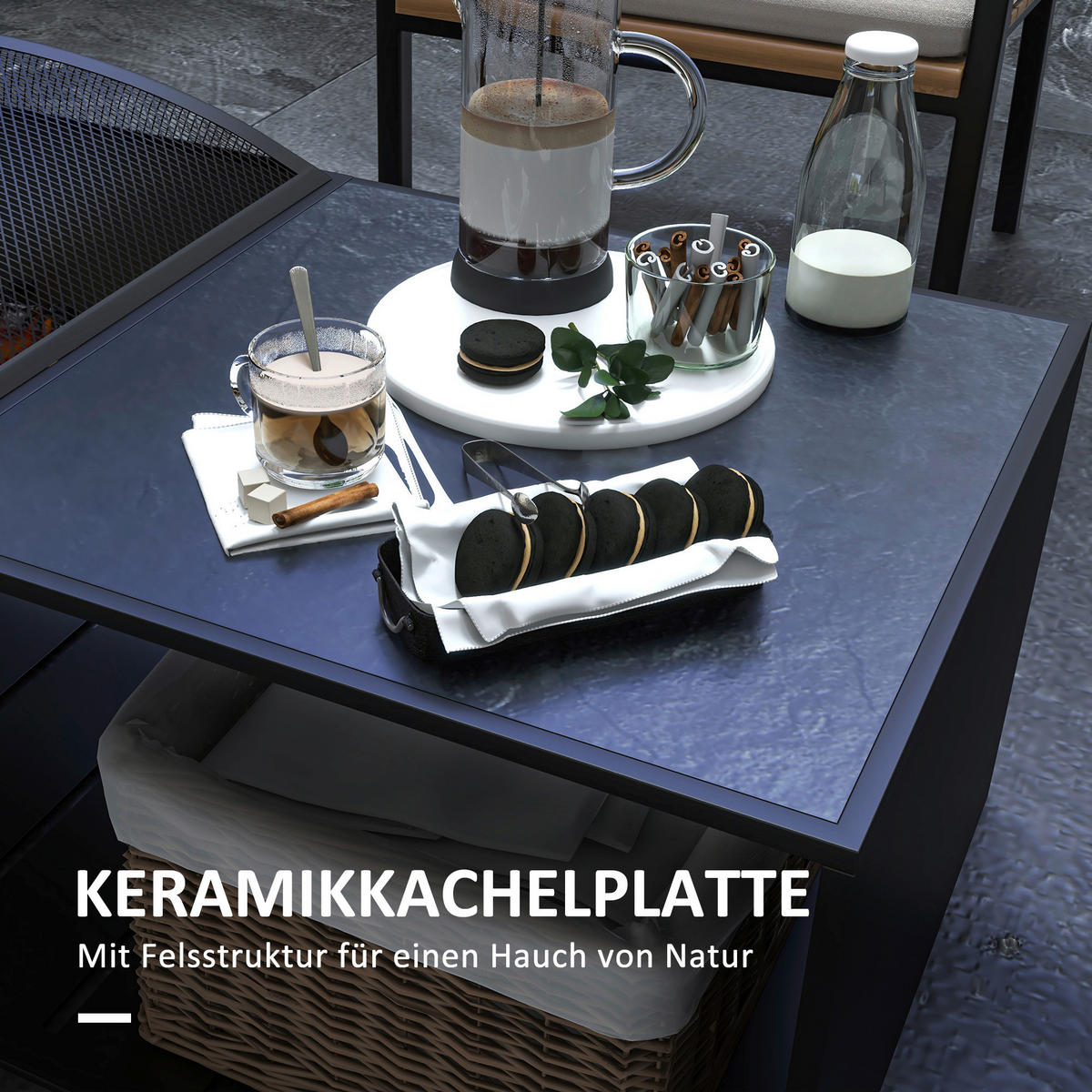 Outsunny Feuerschale schwarz Keramik B/H/L: ca. 51x56x101 cm Feuerschale - schwarz (101,00/51,00/56,00cm) - Outsunny
