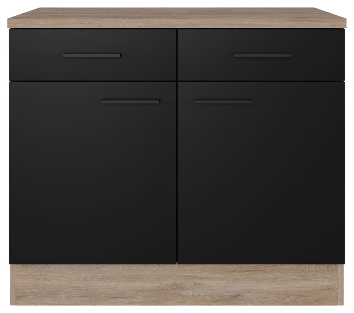 Unterschrank Capri schwarz matt B/H/T: ca. 100x85x60 cm Capri - schwarz/Oak (100,00/85,00/60,00cm) - Flex-Well