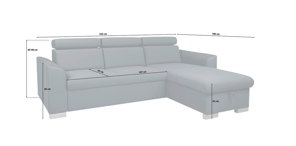 Ecksofa mit Bettfunktion und Bettkasten Evia anthrazit Microfaser B/H/T: ca. 243x85x186 cm Evia - anthrazit/silber (243,00/85,00/186,00cm)