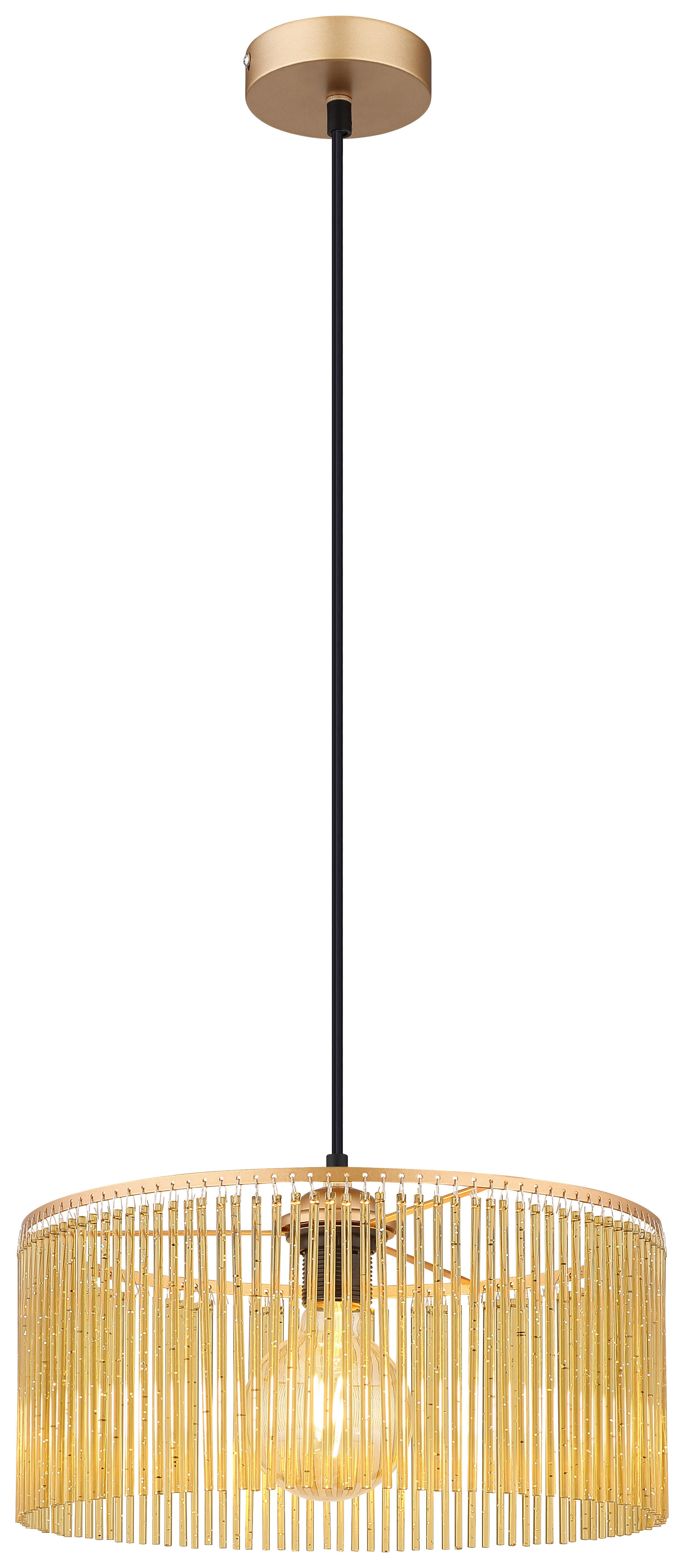 GLOBO Pendelleuchte LEEDS 33080145 schwarz gold amber Kunststoff Metall H/D: ca. 135x35 cm E27 1 Brennstellen LEEDS - gold/schwarz (35,00/135,00cm) - GLOBO