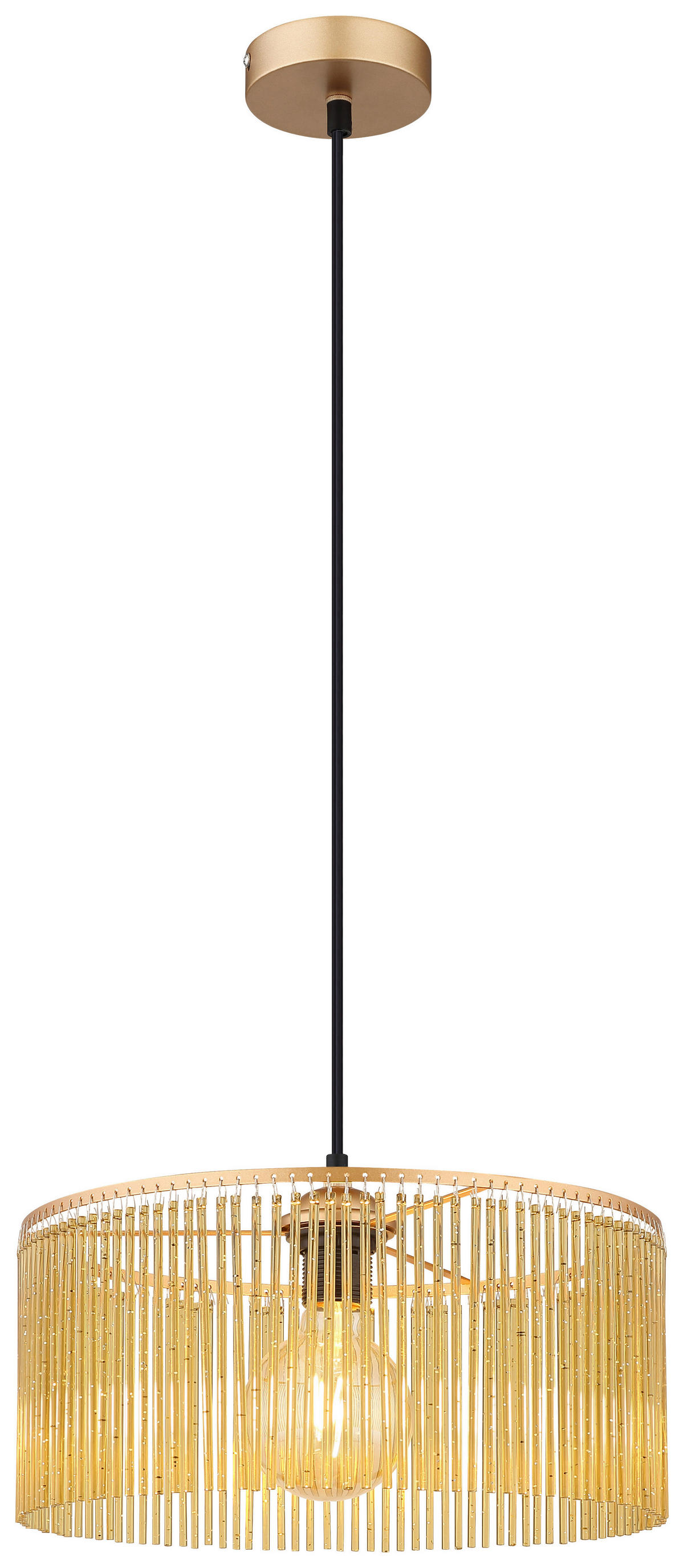 GLOBO Pendelleuchte LEEDS 33080145 schwarz gold amber Kunststoff Metall H/D: ca. 135x35 cm E27 1 Brennstellen LEEDS - gold/schwarz (35,00/135,00cm) - GLOBO