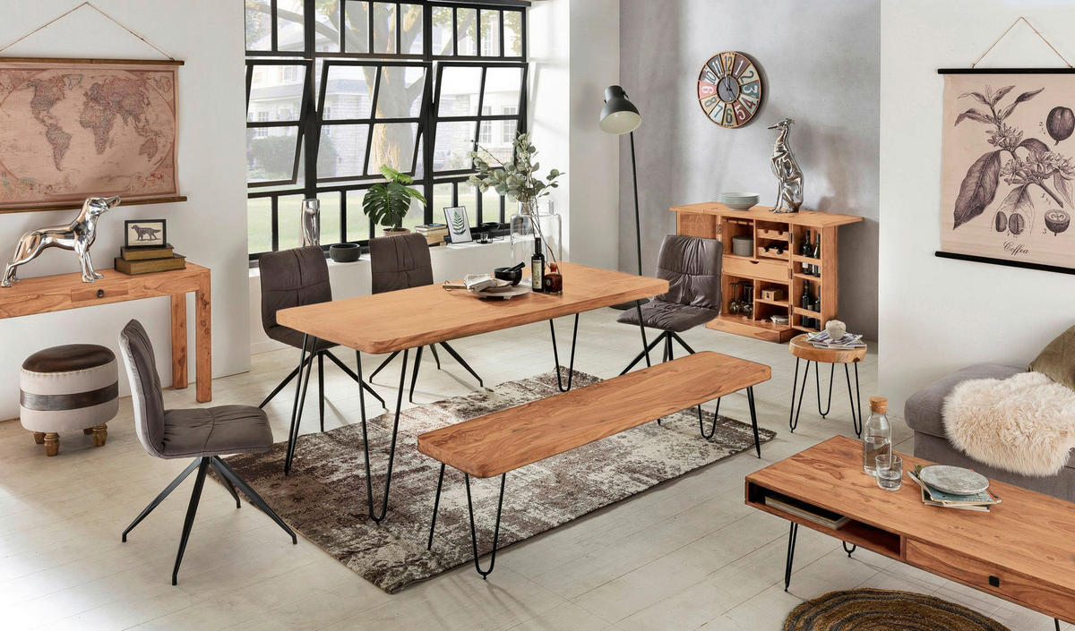 Wohnling Sitzbank natur schwarz Akazie Metall B/H/T: ca. 120x45x40 cm Sitzbank - natur/schwarz (120,00/45,00/40,00cm) - Wohnling