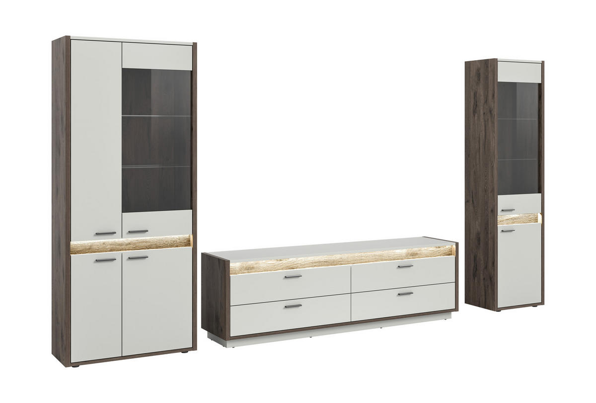 Wohnwand Falcona Nox Oak Nachbildung hellgrau B/H/T: ca. 350x198x43 cm Falcona - hellgrau (350,00/198,00/43,00cm) - xonox.home