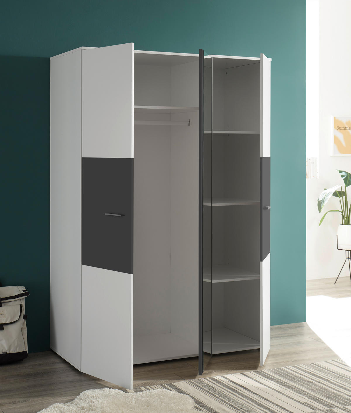 Kleiderschrank Alex weiß Graphit B/H/T: ca. 135x195x60 cm Alex - weiß/Graphit (135,00/195,00/60,00cm)