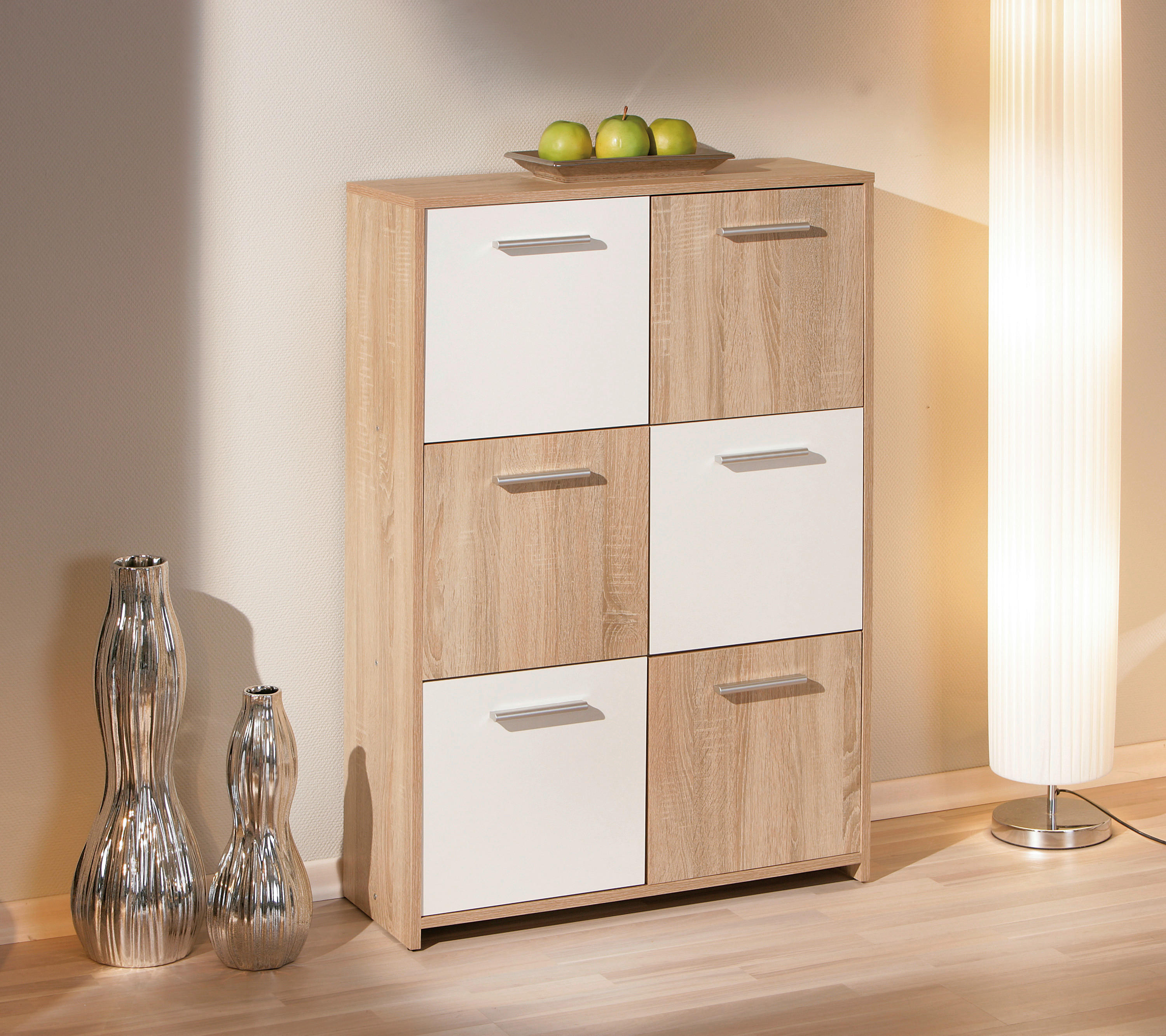 Kommode Egadi Eiche Sonoma Nachbildung weiß B/H/T: ca. 77x115x30 cm Egadi - Eiche/weiß (77,00/115,00/30,00cm) - Inter Link