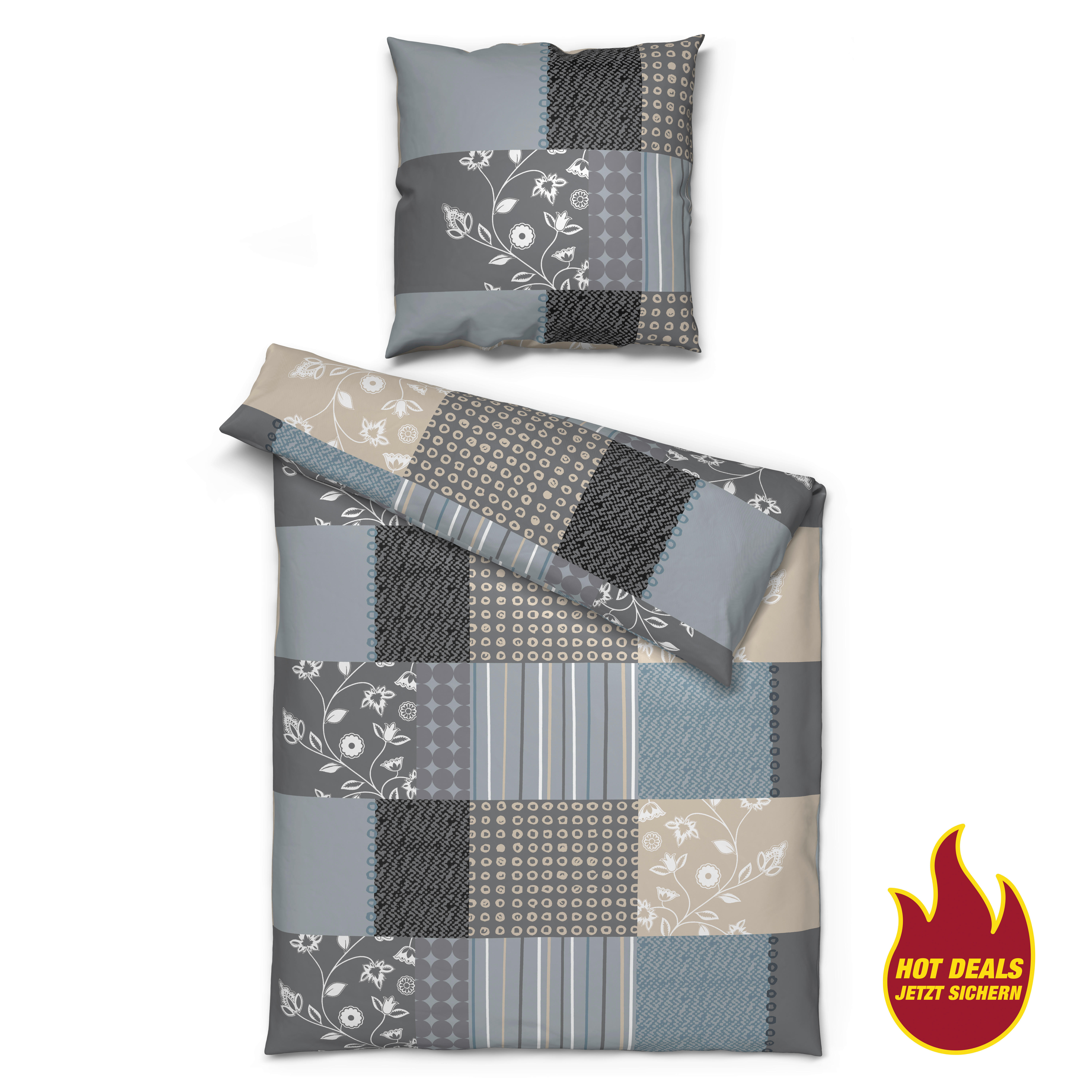 Baumwoll Bettwäsche Bettwäsche-Cotton_Touch Nina - blau/grau (135,00/200,00cm) - Sensation