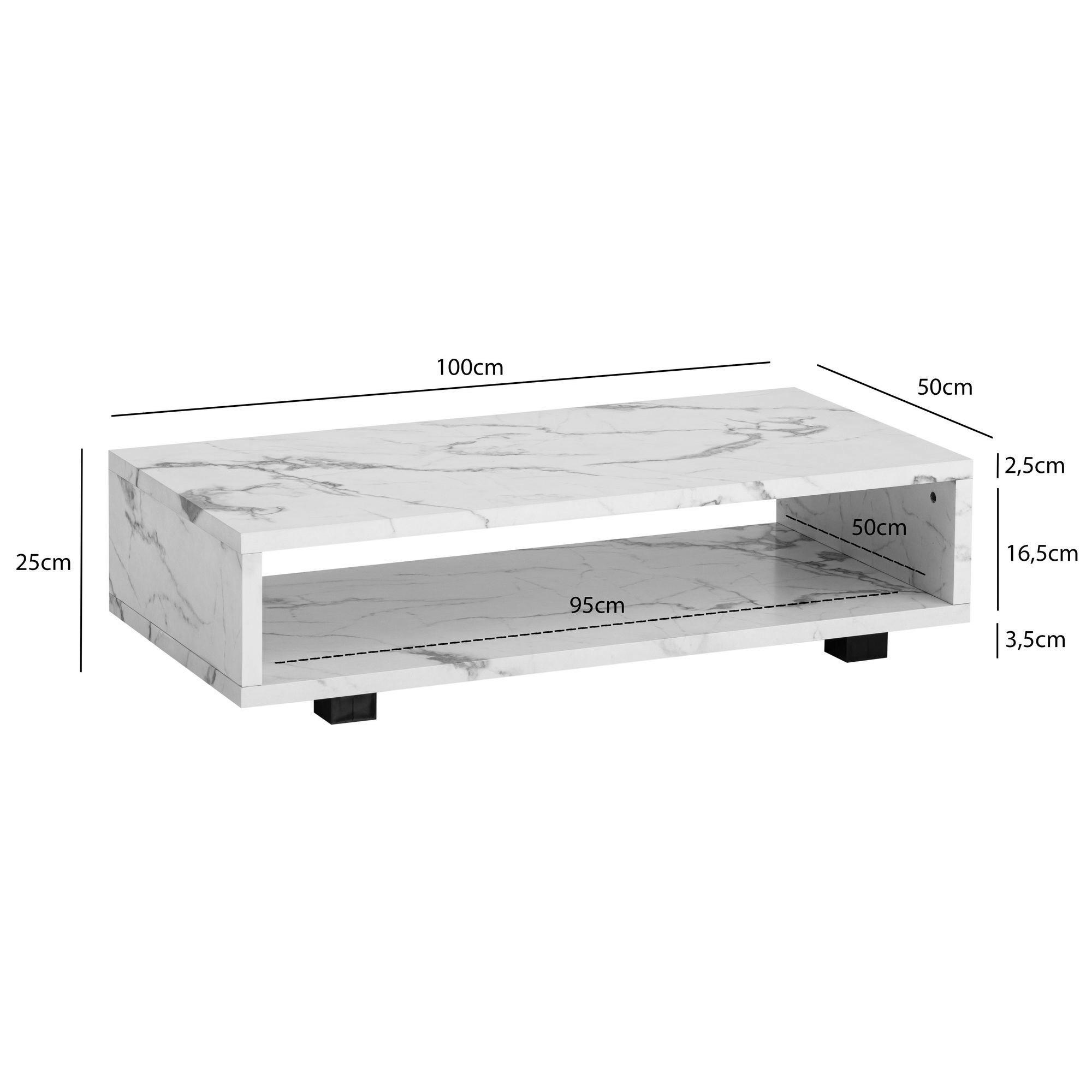 Couchtisch weiß Marmor Optik B/H/T: ca. 100x25x50 cm Couchtisch - weiß (100,00/25,00/50,00cm) - Wohnling