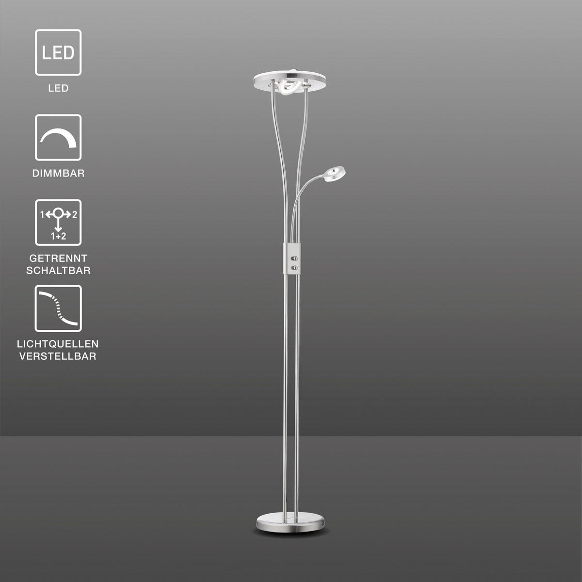 Just Light Deckenfluter 11778-55 silberweiß Metall Kunststoff H/D: ca. 188x29 cm 2 Brennstellen LED-Deckenfluter_mit_Lesearm_Helia - silberweiß (29,00/188,00cm) - Just Light