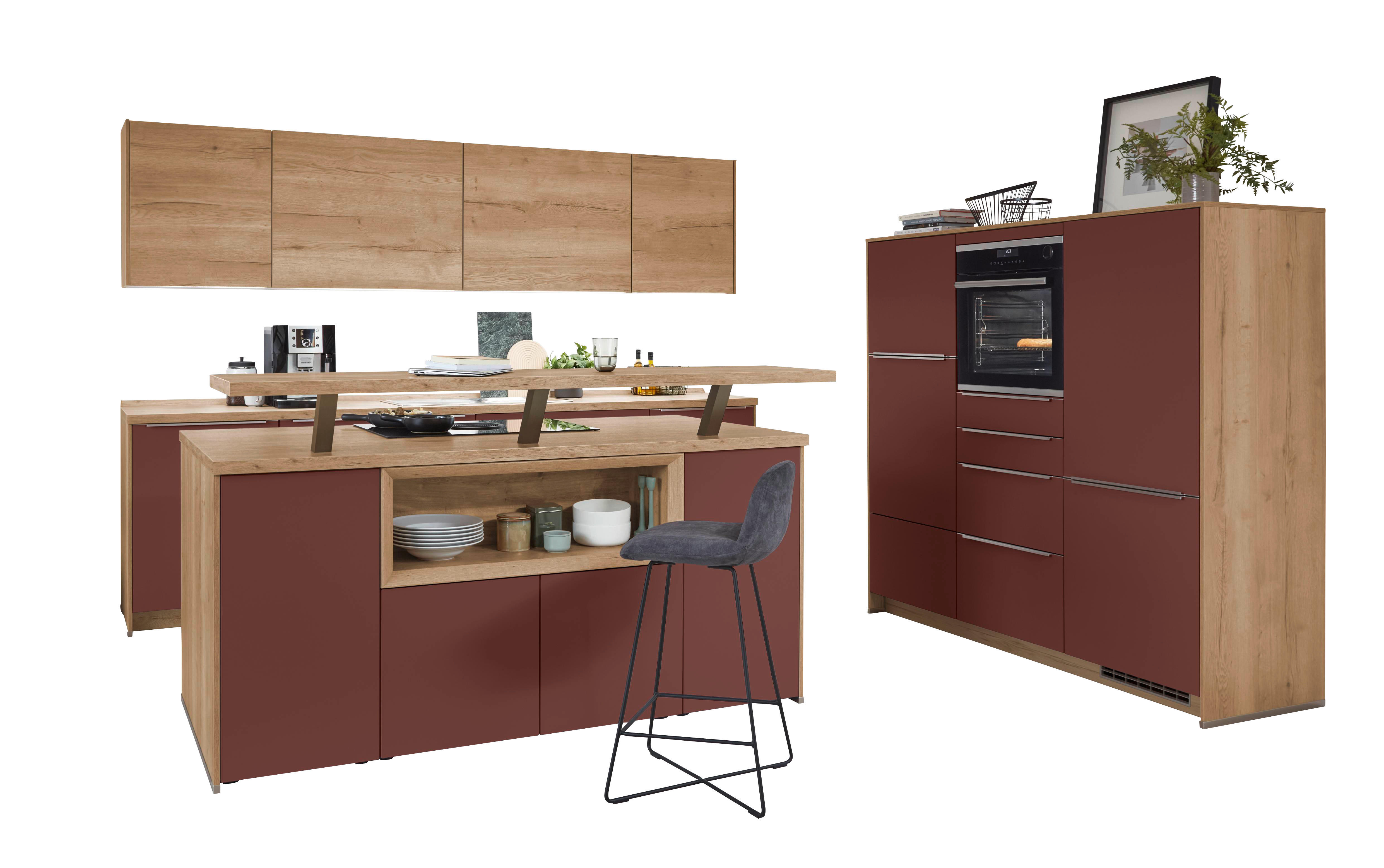 nobilia Inselküche Easytouch rostrot Lacklaminat B/L: ca. 304x190 cm Easytouch - Eiche/rostrot (304,00/190,00cm) - nobilia