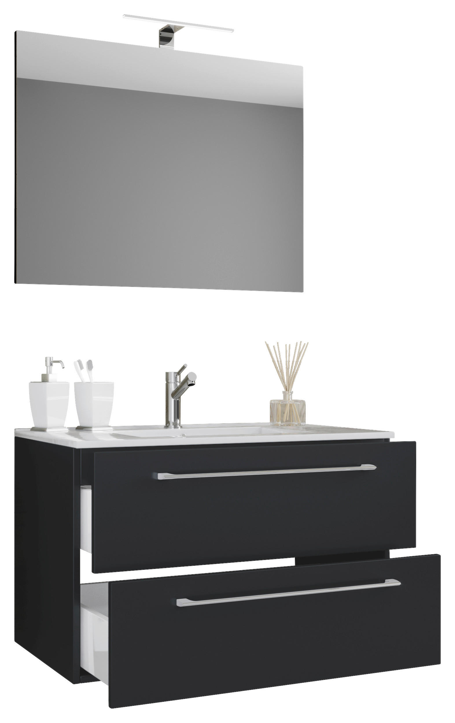 Waschplatz 3tlg-Badinos weiß schwarz B/H/T: ca. 60x50x46 cm 3tlg-Badinos - weiß/schwarz (60,00/50,00/46,00cm) - VCM Möbel