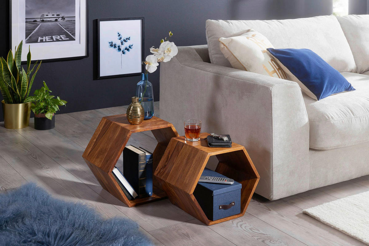Beistelltisch 2er-Set natur Echtholz 2er-Set - natur - Wohnling