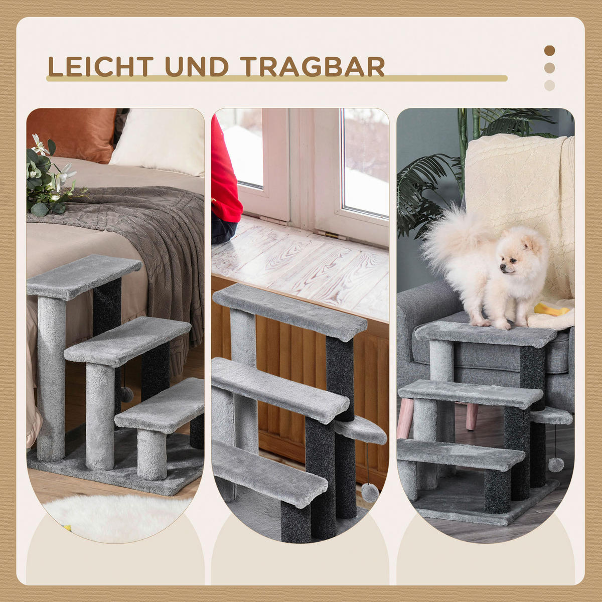 PawHut Haustiertreppe grau Polyester B/H/L: ca. 40x48x45 cm Haustiertreppe - grau (45,00/40,00/48,00cm) - PawHut