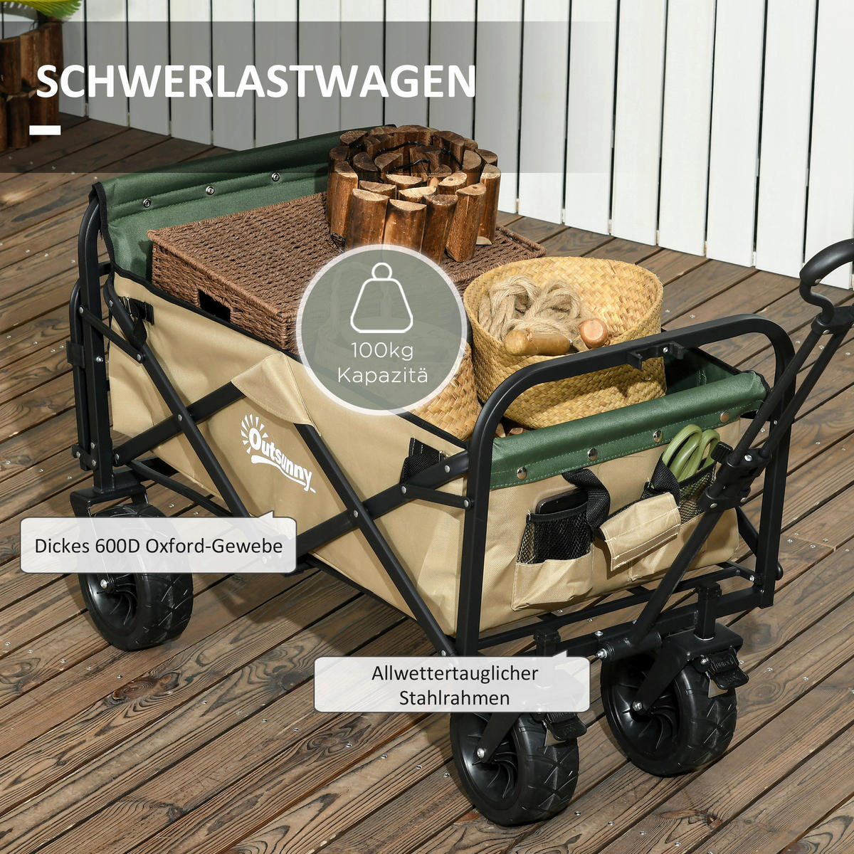 Outsunny Bollerwagen khaki B/H/L: ca. 57x94x100 cm Bollerwagen - khaki (100,00/57,00/94,00cm) - Outsunny