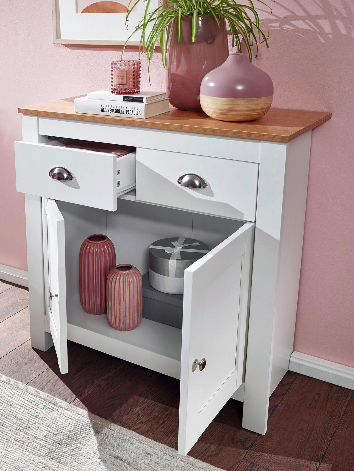Sideboard weiß buche Nachbildung Alu B/H/T: ca. 79x81x34,5 cm Sideboard - weiß/buche (79,00/81,00/34,50cm) - Wohnling