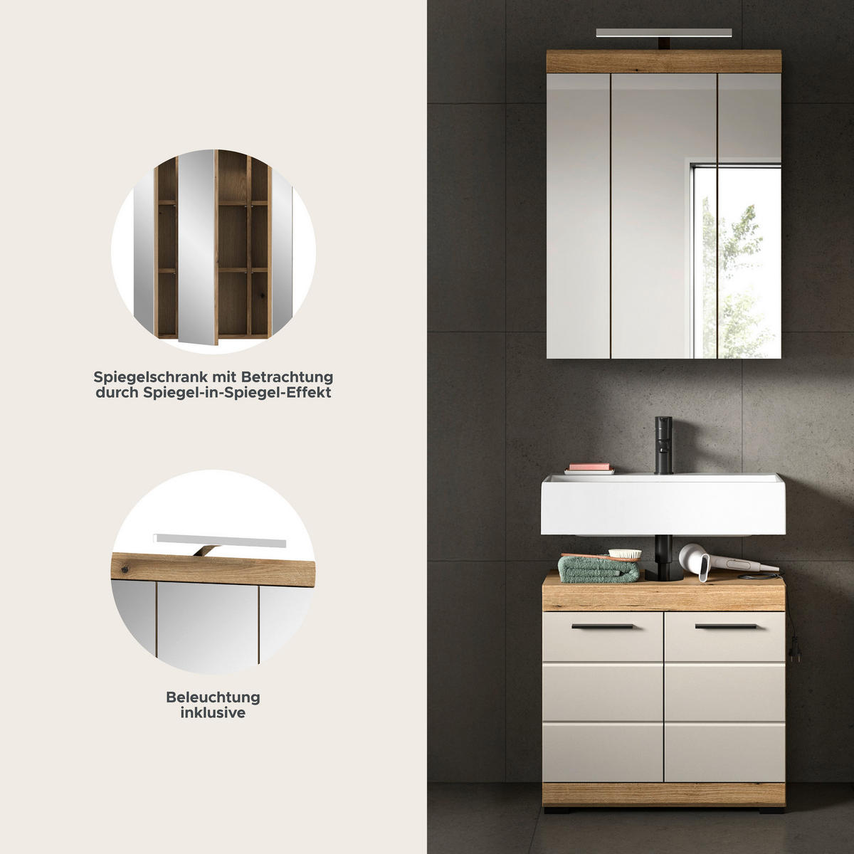 Badezimmer-Set Scout Evoke Oak Nachbildung Kaschmirgrau Nachbildung B/H/T: ca. 60x191x34 cm Scout - Kaschmirgrau (60,00/191,00/34,00cm) - xonox.home