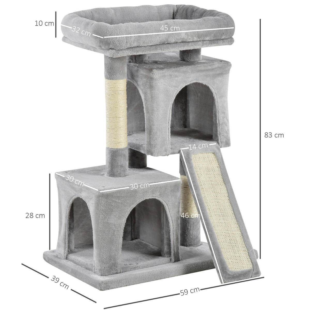 PawHut Kratzbaum hellgrau Spanplatte B/H/L: ca. 39x83x59 cm Kratzbaum - hellgrau (59,00/39,00/83,00cm) - PawHut