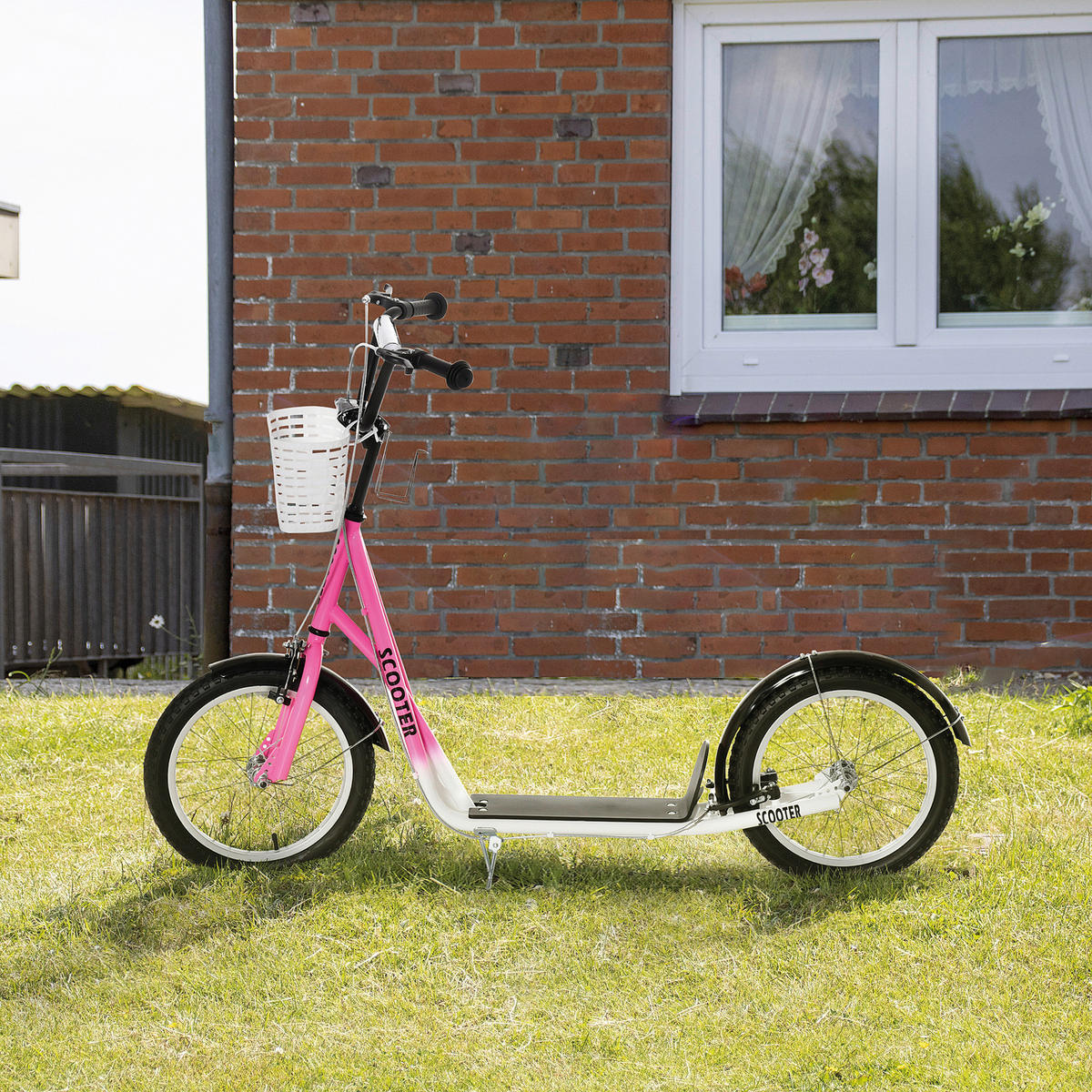 HOMCOM Kinderroller rosa Kinderroller - weiß/rosa (139,00/58,00/96,00cm) - HOMCOM