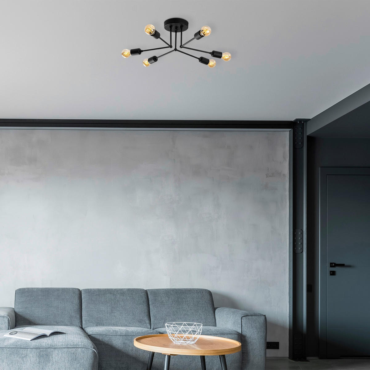 Opviq Deckenleuchte Sparrow schwarz Metall B/H/T/L/D: ca. 60x16x60x60x60 cm E27 6 Brennstellen Sparrow - schwarz (60,00/60,00/16,00cm) - Opviq