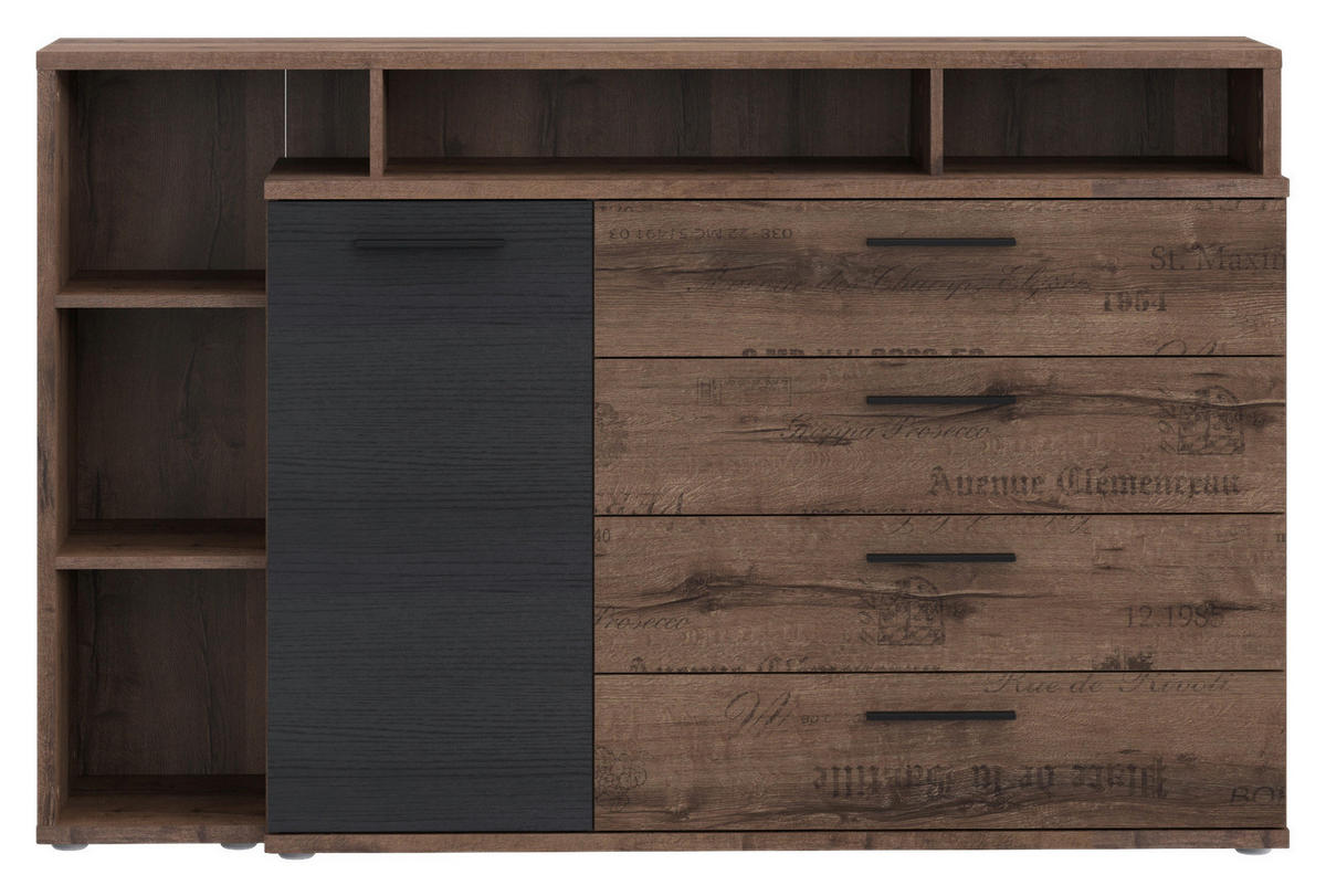 Sideboard  schlamm schwarz Eiche Nachbildung B/H/T: ca. 153,1x98,5x41,3 cm Jacky_Sideboard - Eiche/schlamm (153,10/98,50/41,30cm)