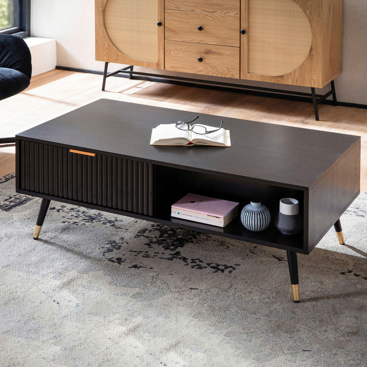 Couchtisch schwarz B/H/T: ca. 110x43x60 cm Couchtisch - schwarz (110,00/43,00/60,00cm) - Wohnling