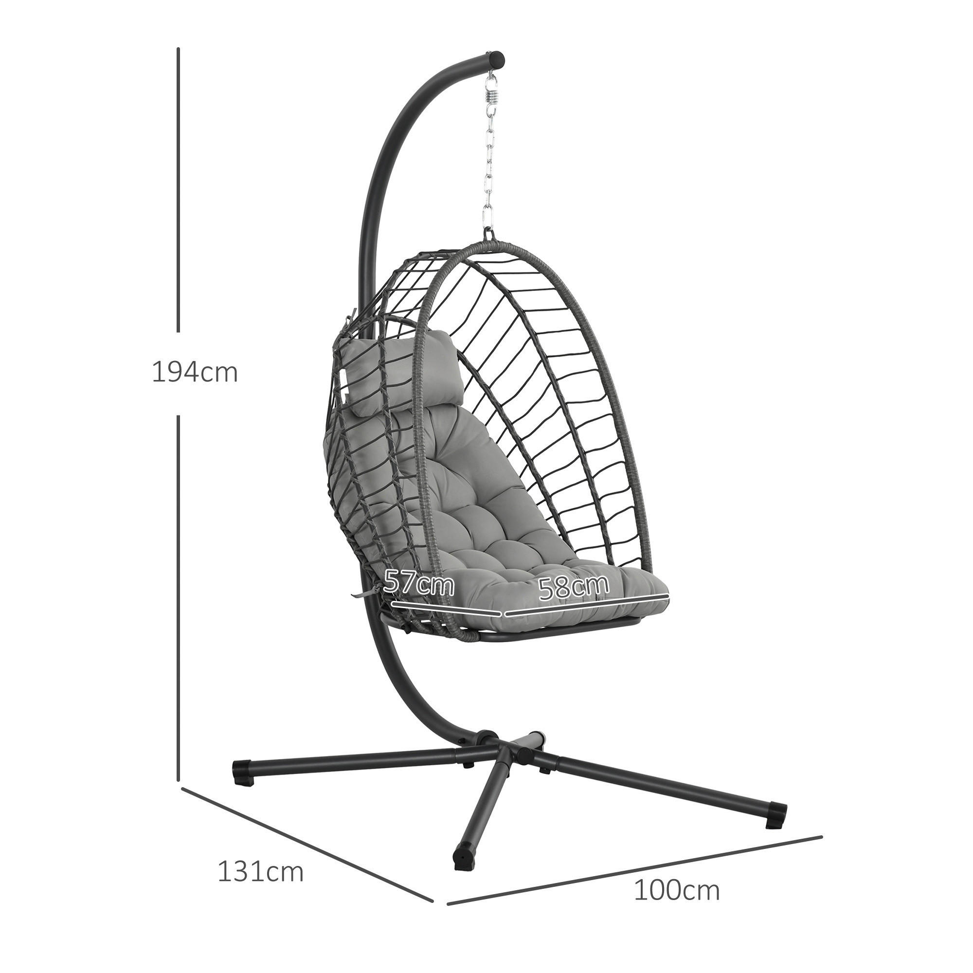 Outsunny Hängesessel hellgrau Polypropylen B/H/L: ca. 131x100x194 cm Hängesessel - hellgrau (194,00/131,00/100,00cm) - Outsunny