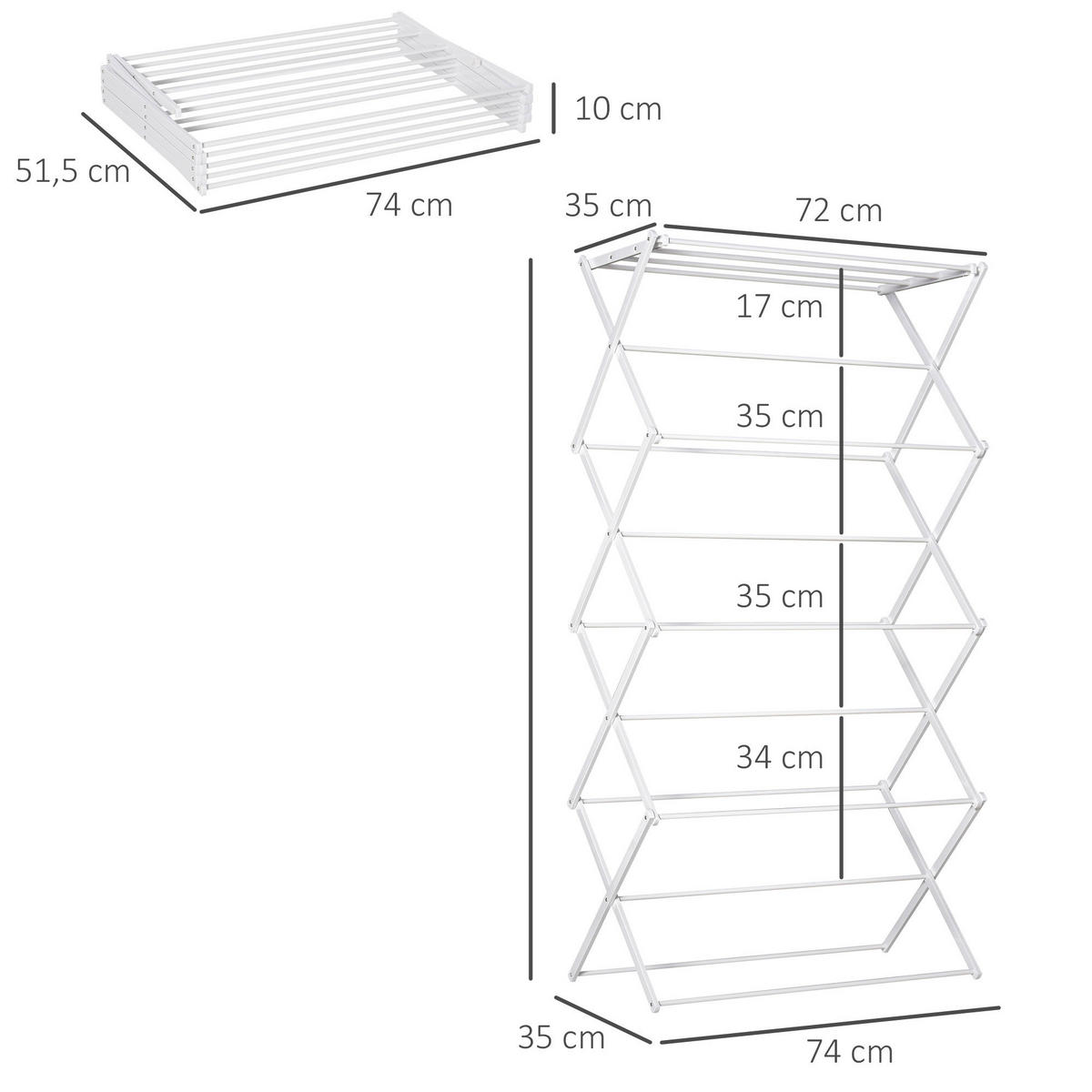 HOMCOM Wäscheständer weiß Kunststoff B/H/L: ca. 35x74x144 cm Wäscheständer - weiß (144,00/35,00/74,00cm) - HOMCOM