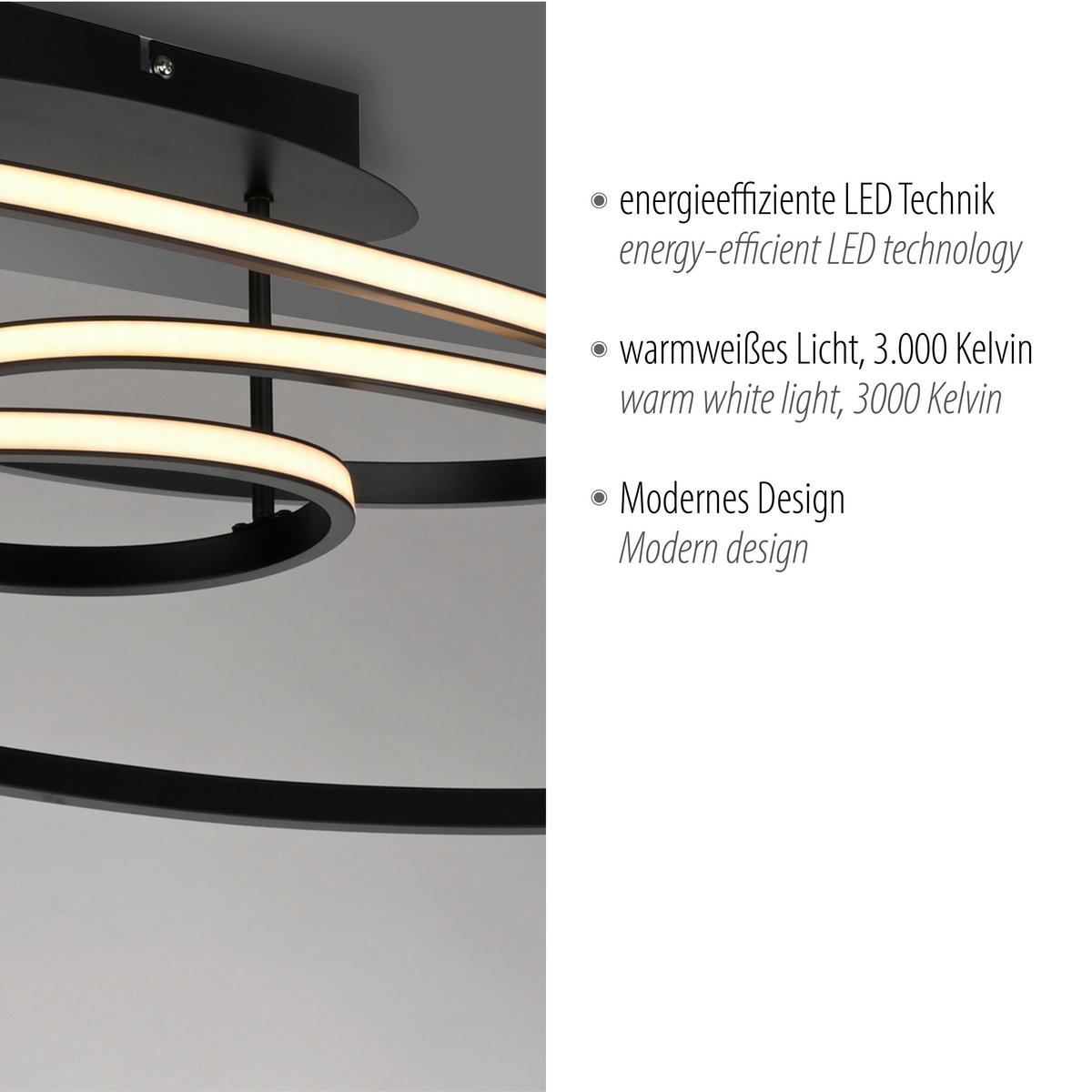 Just Light LED-Deckenleuchte schwarz B/H/L: ca. 30,5x22,5x81 cm LED-Deckenleuchte_Lumaca - schwarz (81,00/30,50/22,50cm) - Just Light