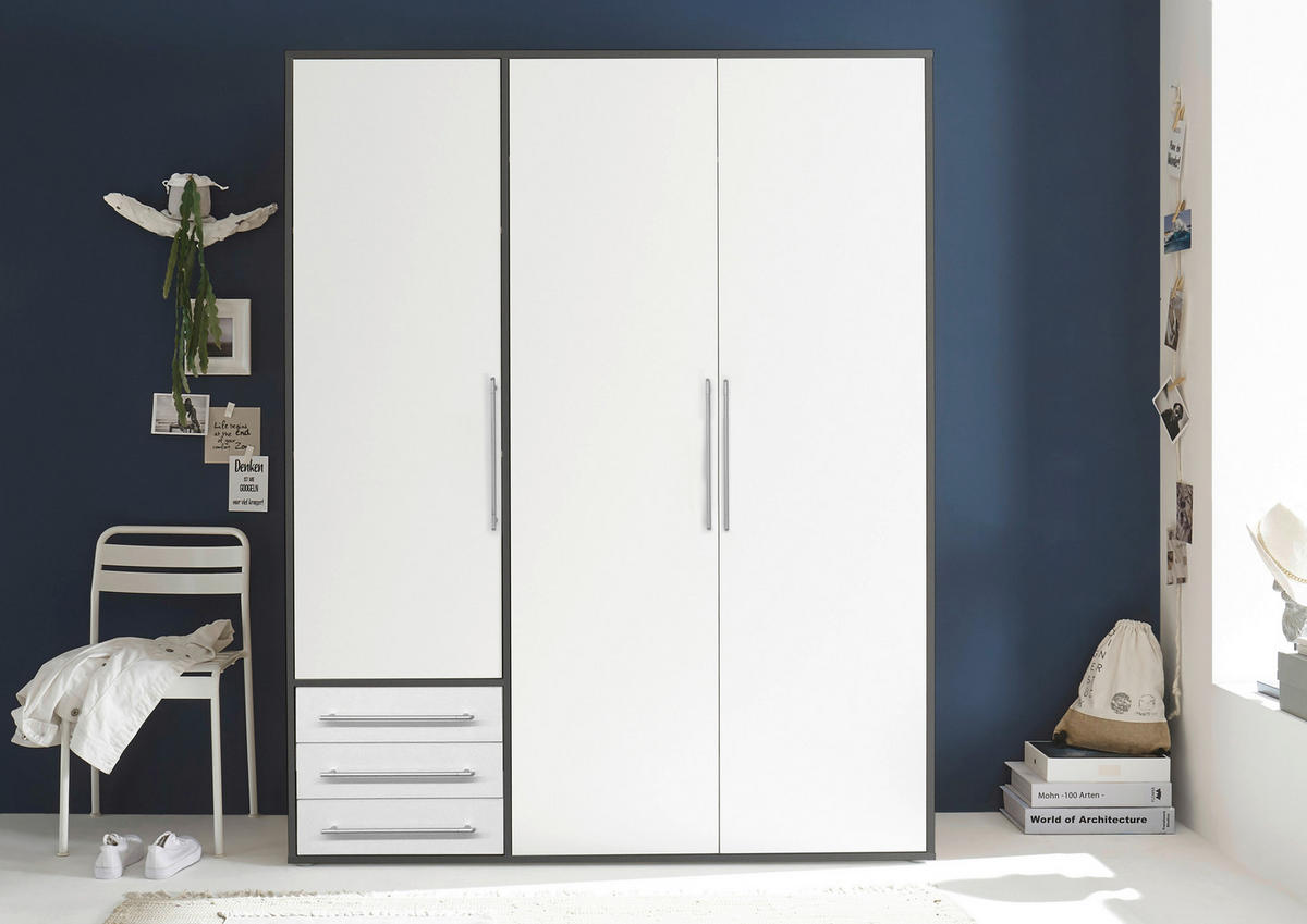 Kleiderschrank Lyss Graphit weiß B/H/T: ca. 155x194x58 cm Lyss - weiß/Graphit (155,00/194,00/58,00cm)